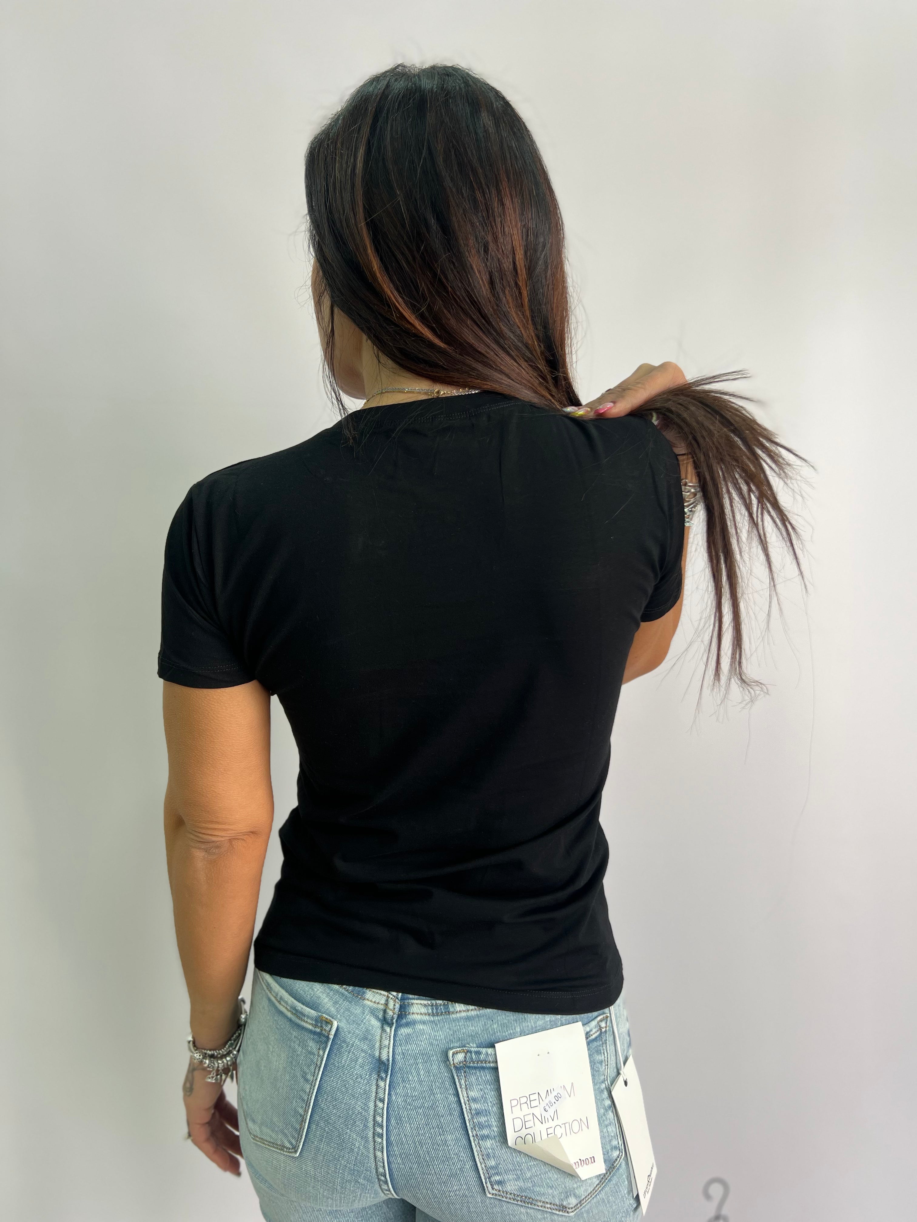 T-shirt donna con strass e perla – elegante e comoda taglie SM/LXL