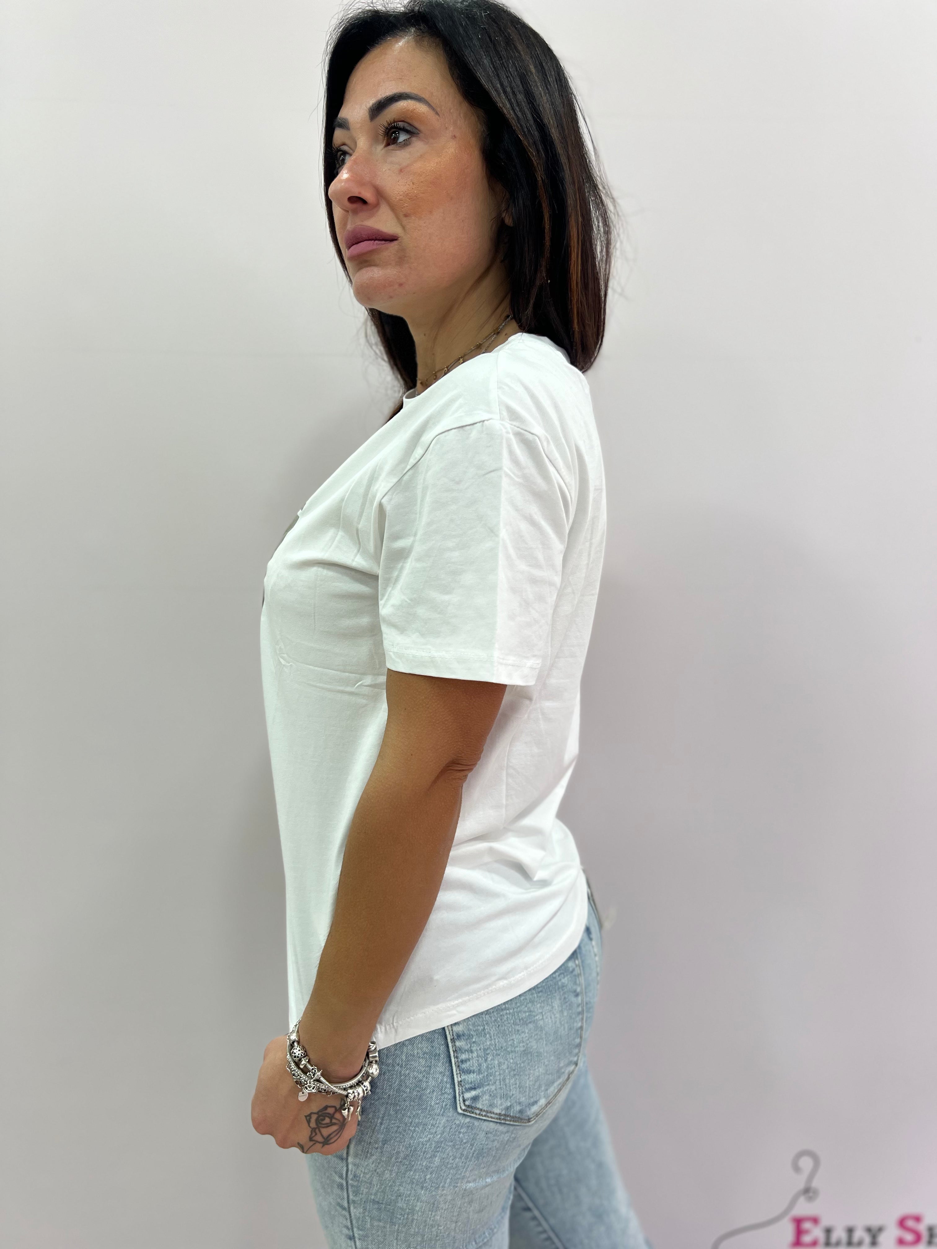 T-shirt donna "VOGUE" con stampa fashion e fiocco animalier – bianca o nera SM/LXL