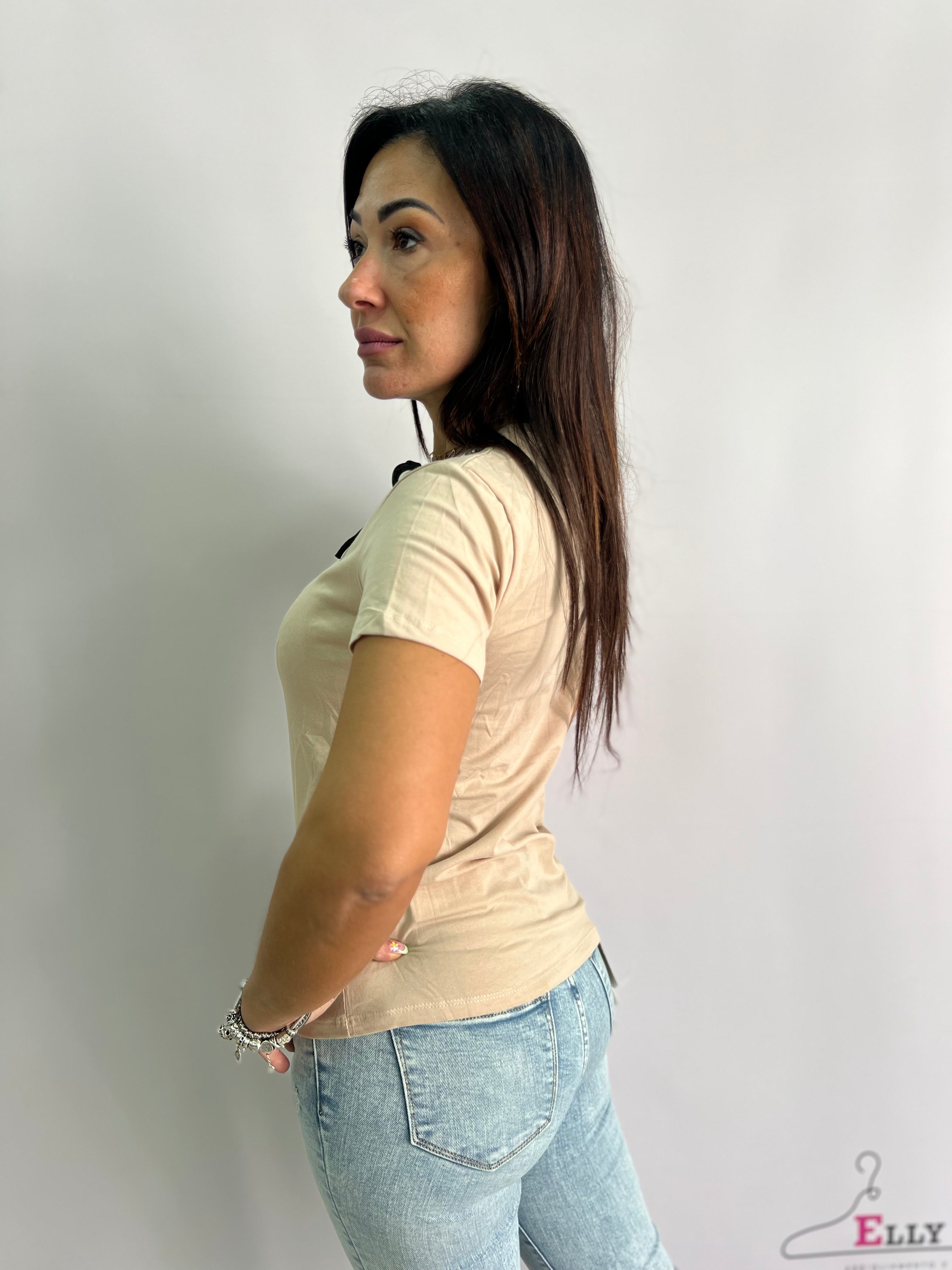 T-shirt donna con strass e perla – elegante e comoda taglie SM/LXL