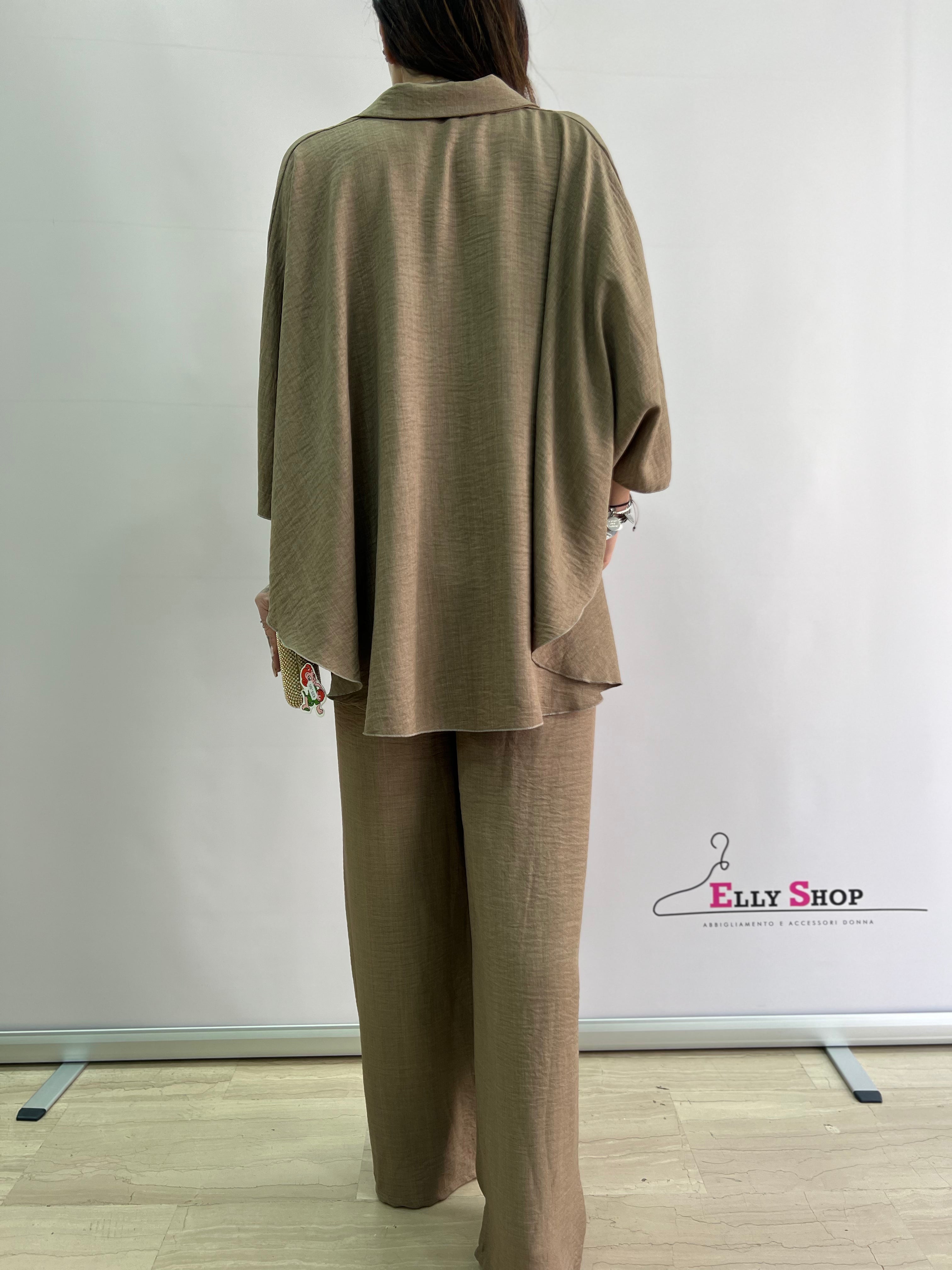 Completo Estivo Donna in Lino con Blusa Ampia e Pantaloni Palazzo