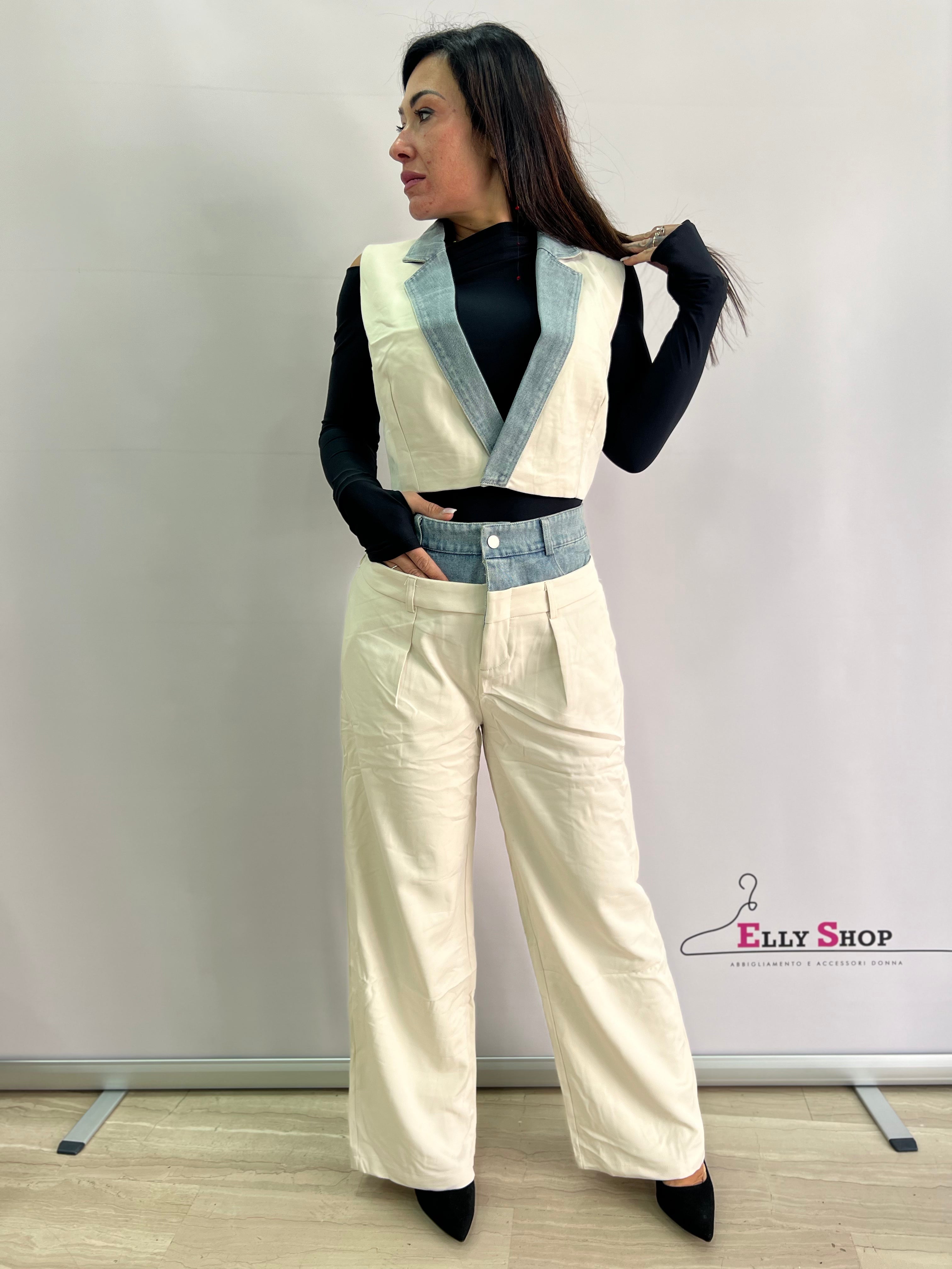 Completo Donna Elegante Due Pezzi con Gilet e Pantaloni a Vita Alta – Nero o Beige – Look Casual Chic