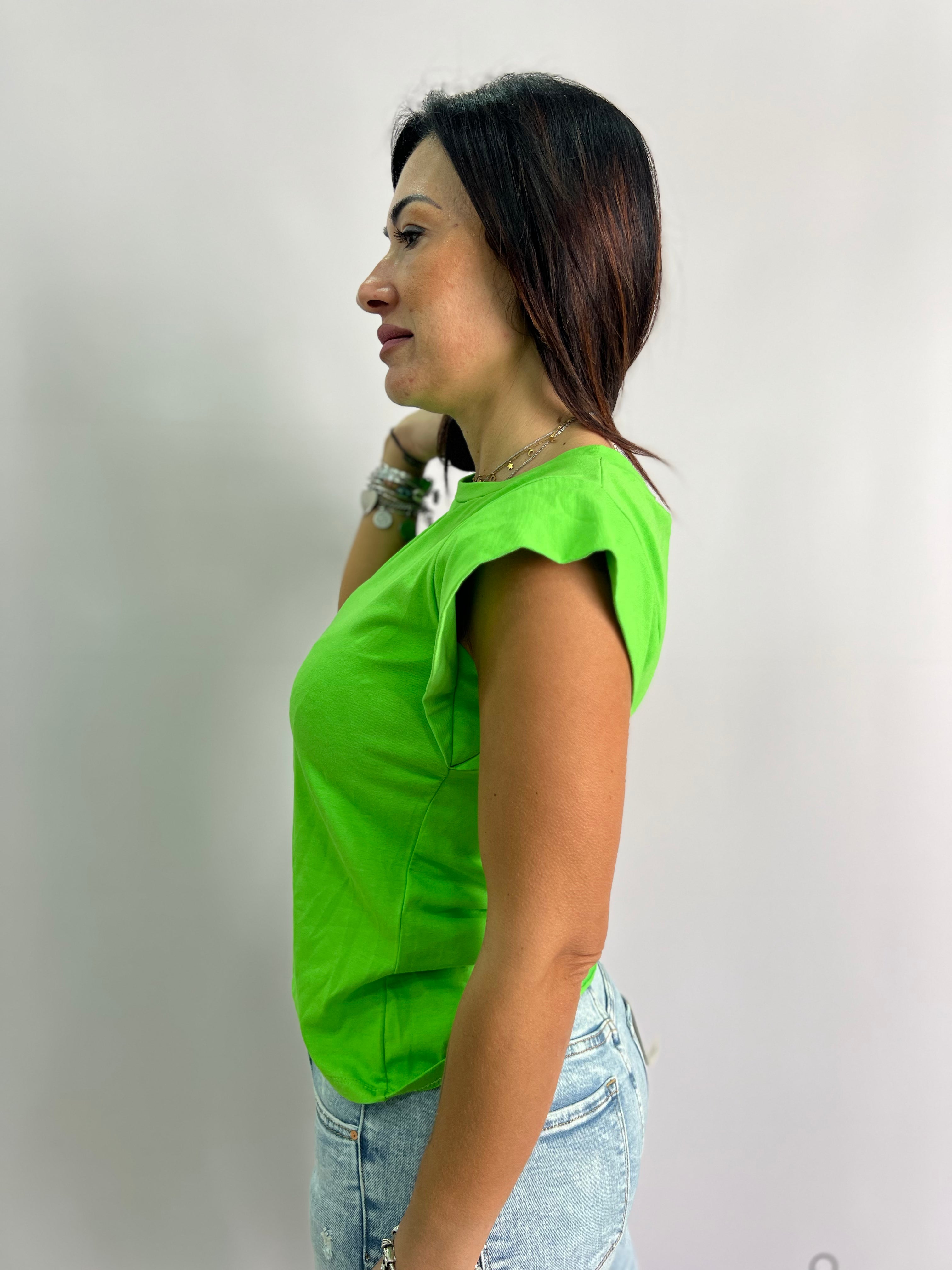 T-shirt donna con spalline imbottite – disponibile in nero, arancio, verde e fuxia