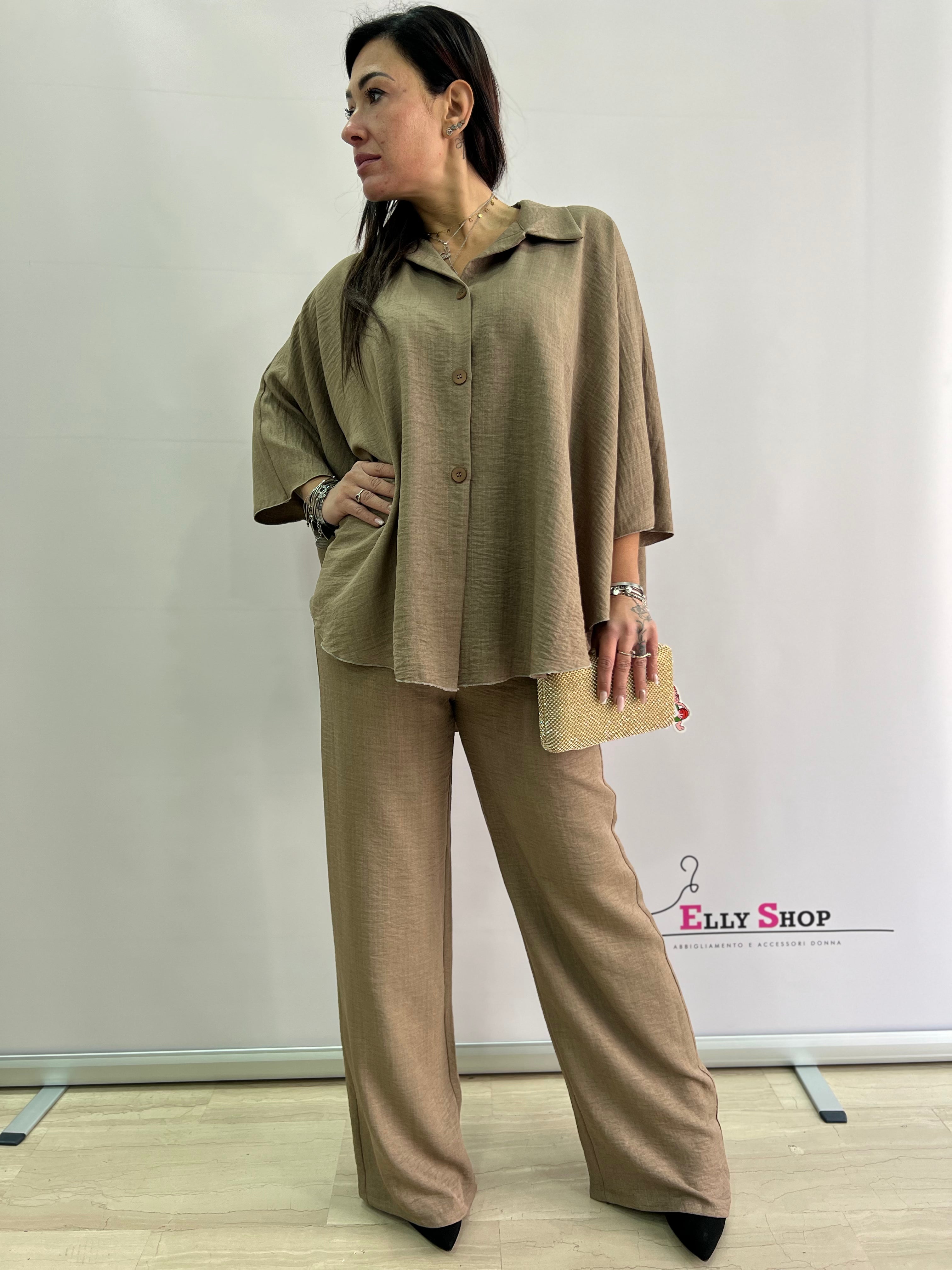 Completo Estivo Donna in Lino con Blusa Ampia e Pantaloni Palazzo