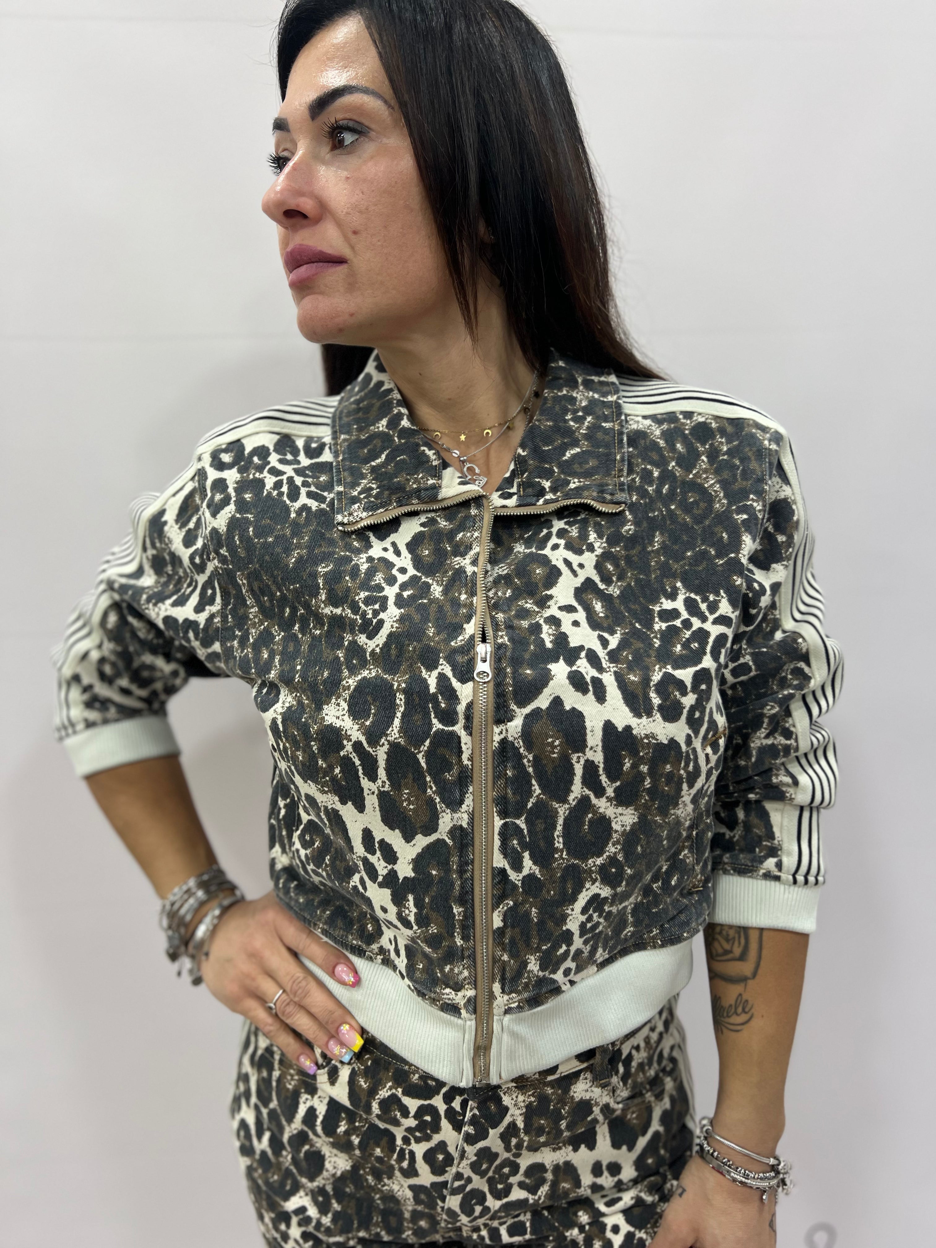 Giacca donna animalier corta con zip – Stile urban sportivo taglia unica