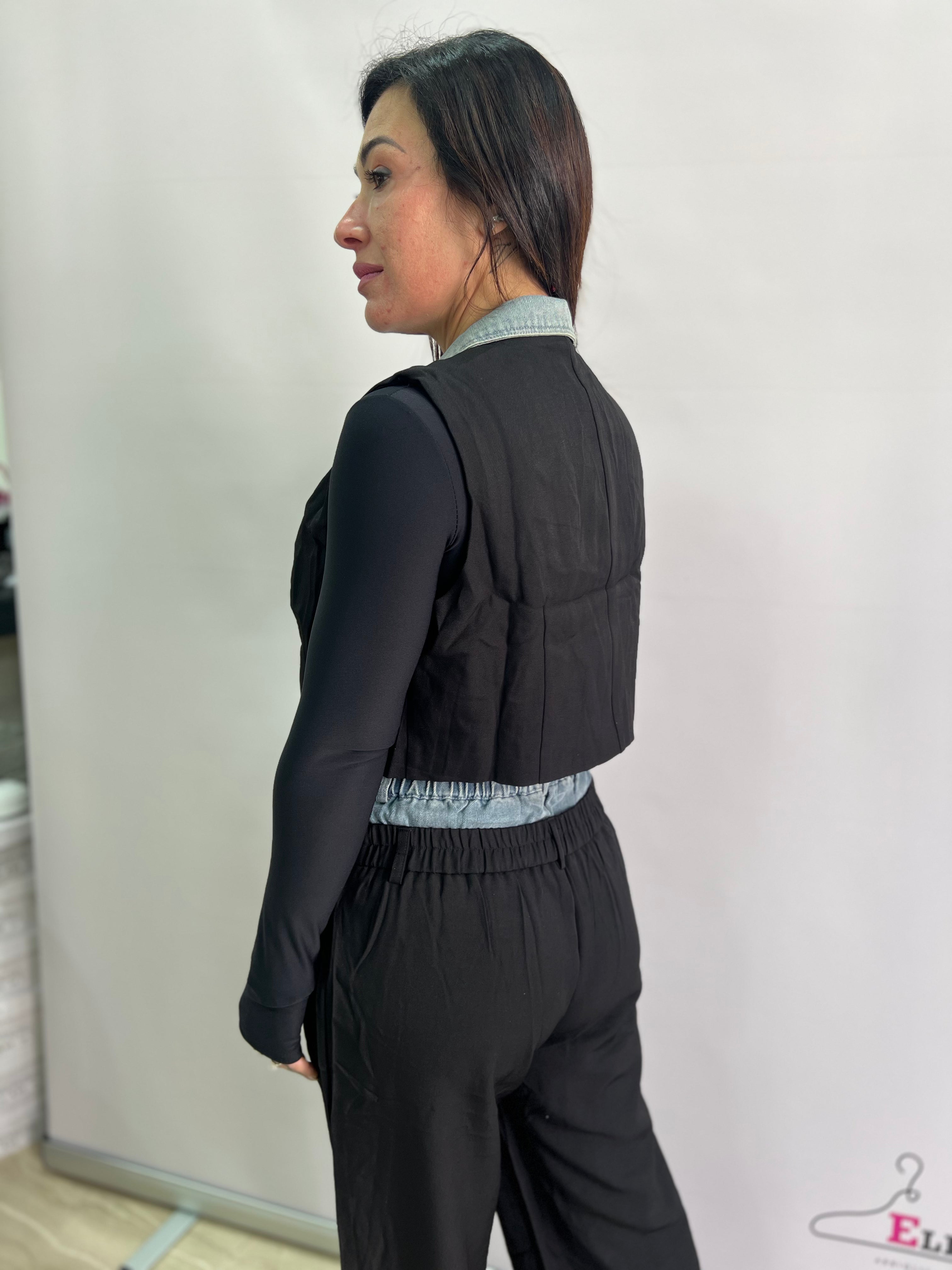 Completo Donna Elegante Due Pezzi con Gilet e Pantaloni a Vita Alta – Nero o Beige – Look Casual Chic