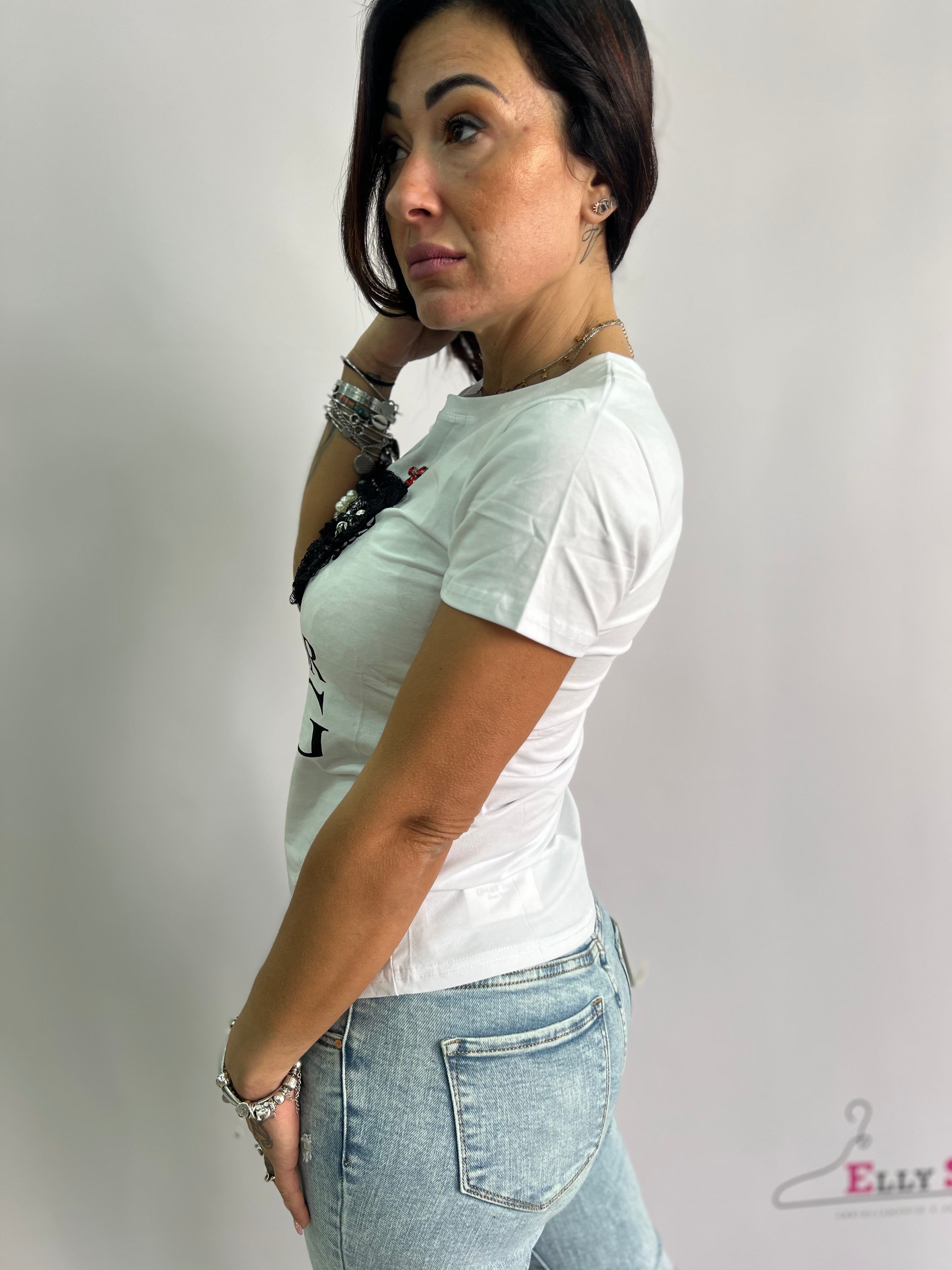 T-shirt donna "ONLY FOR KING" con corona gioiello – disponibile in bianco e nero