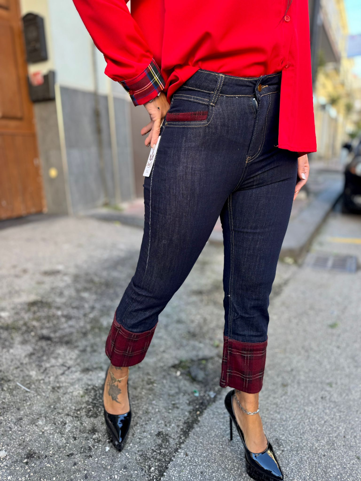 Jeans scozzese caviglia