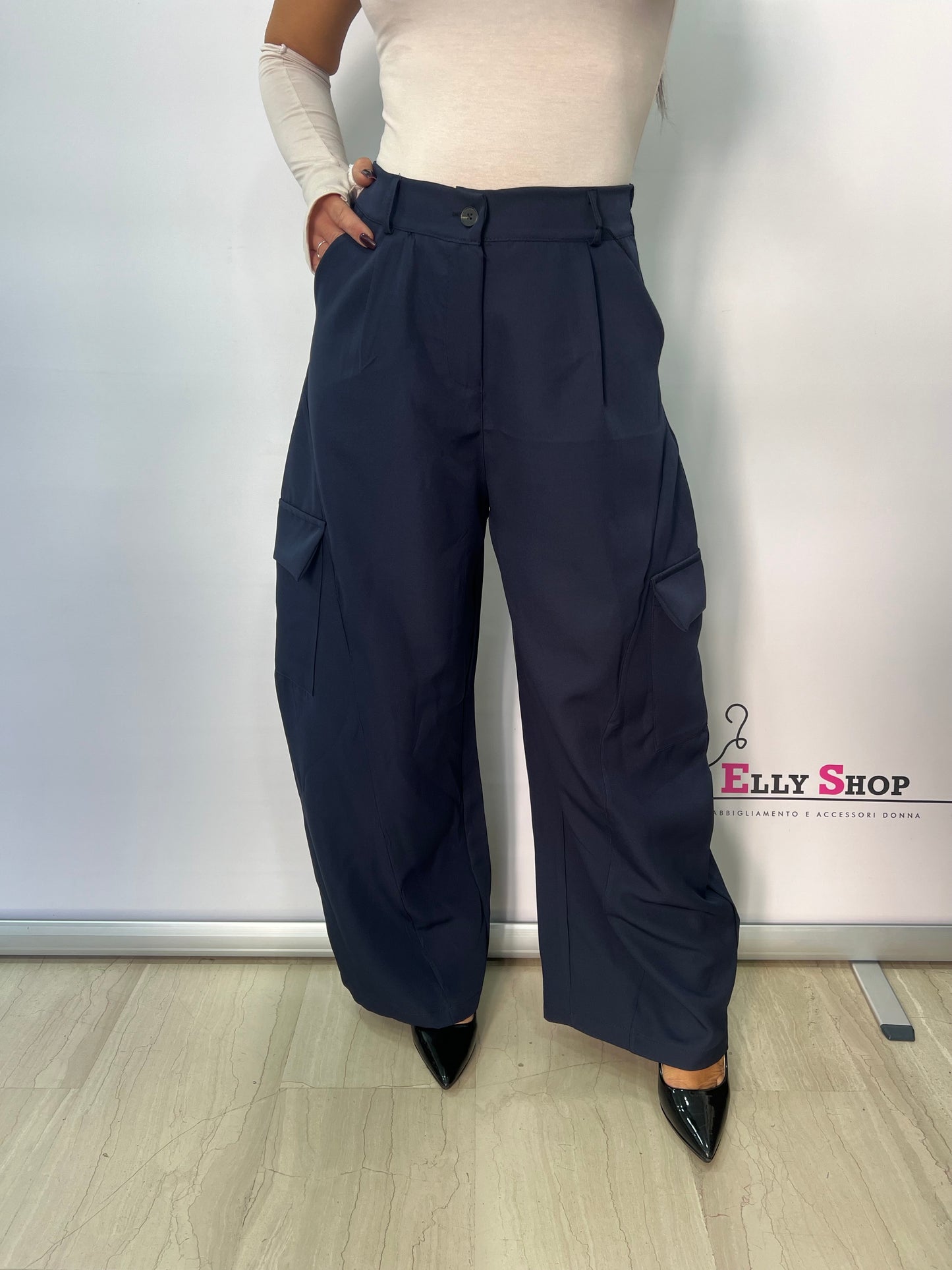 Pantalone cargo palazzo donna vita alta