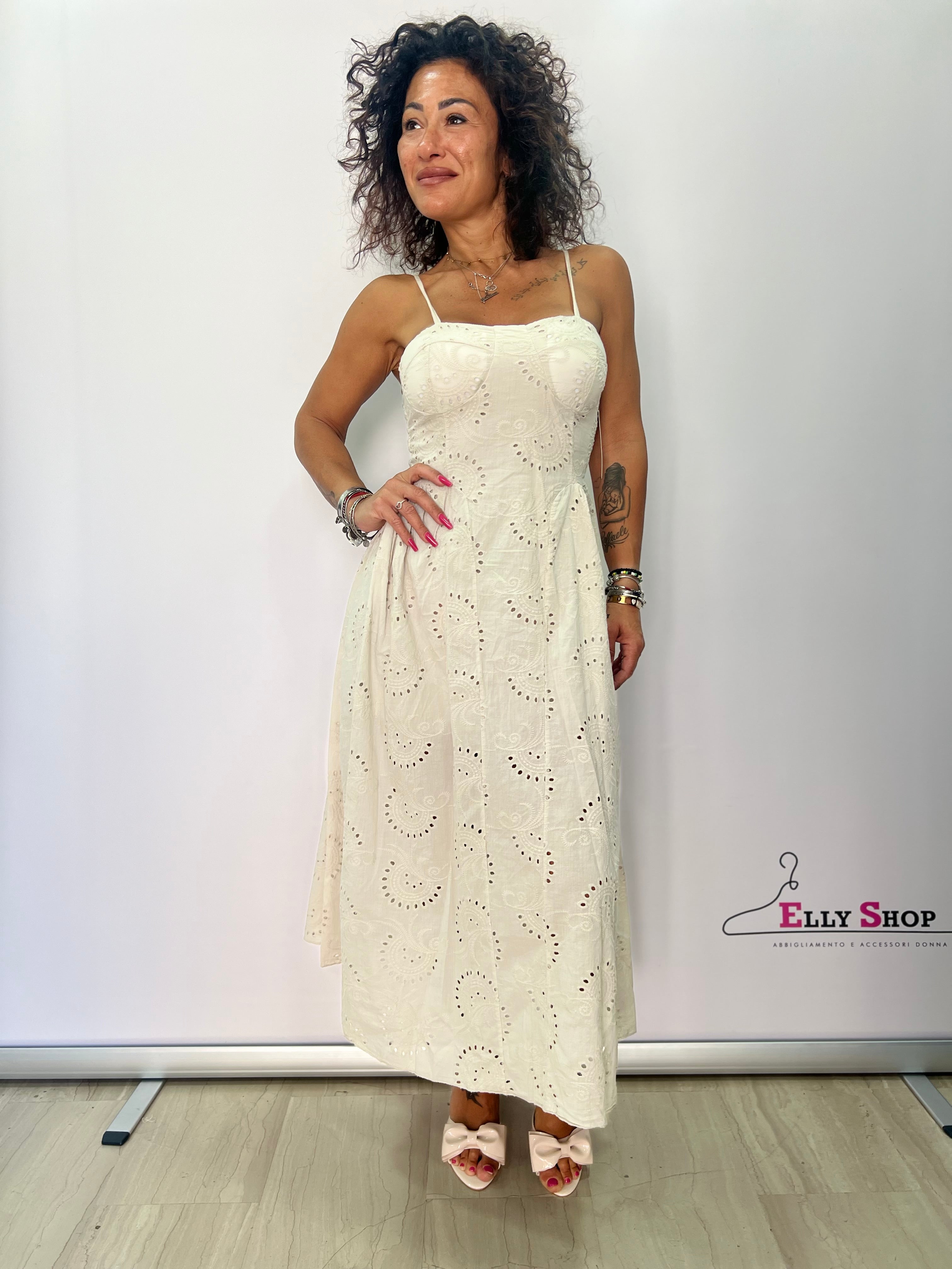Abito Midi Sangallo Donna con Spalline