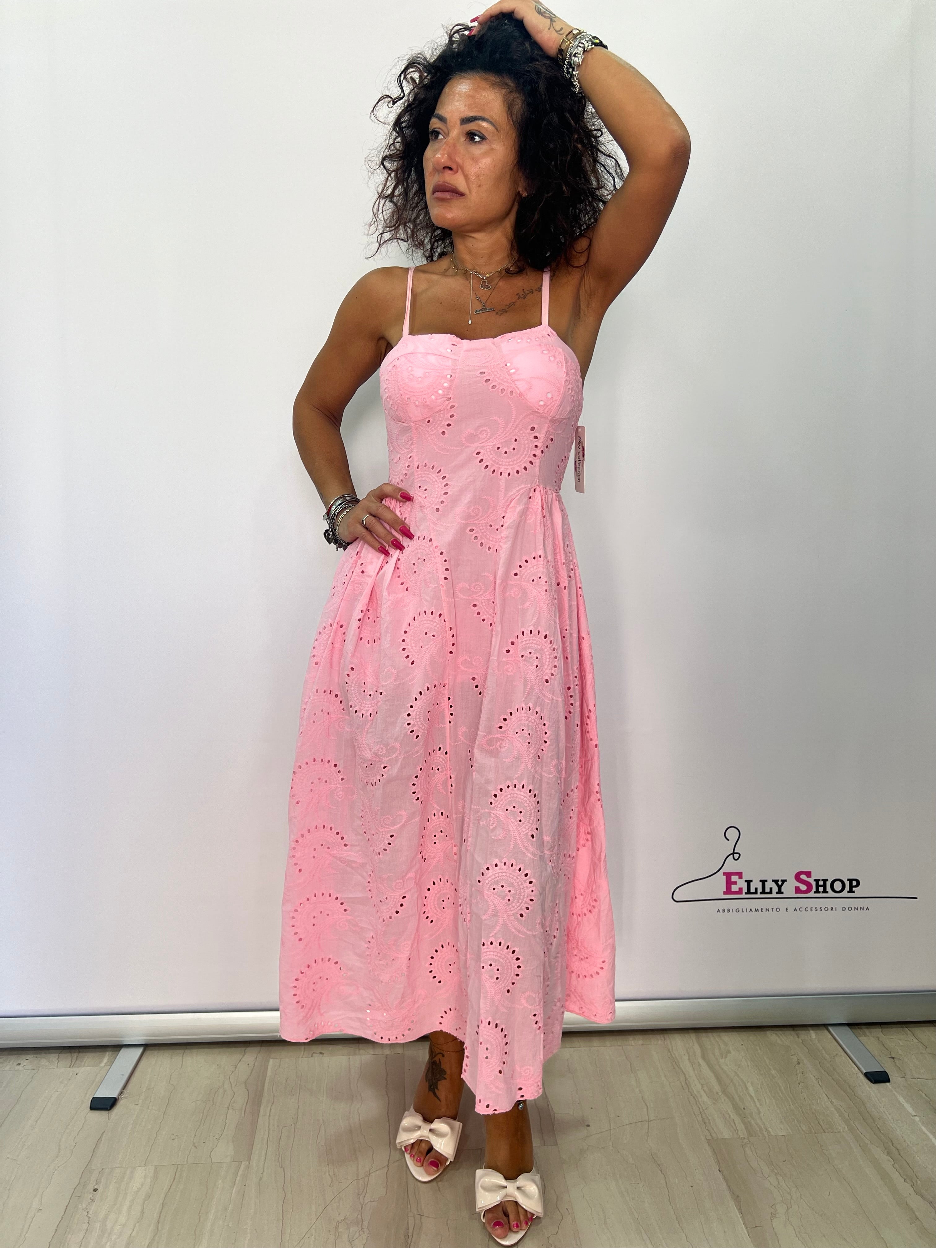 Abito Midi Sangallo Donna con Spalline