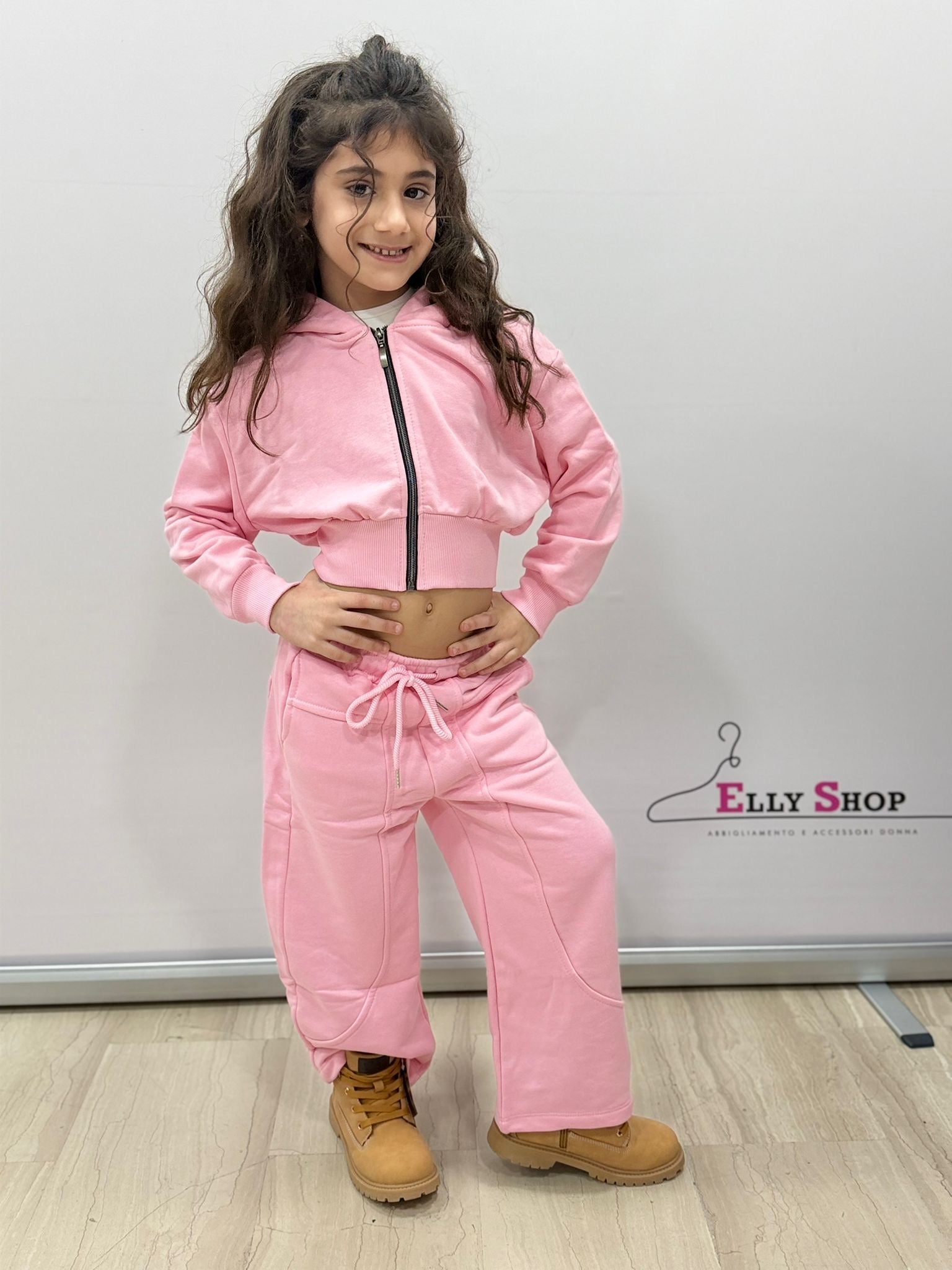 Completo sportivo bambina rosa crop