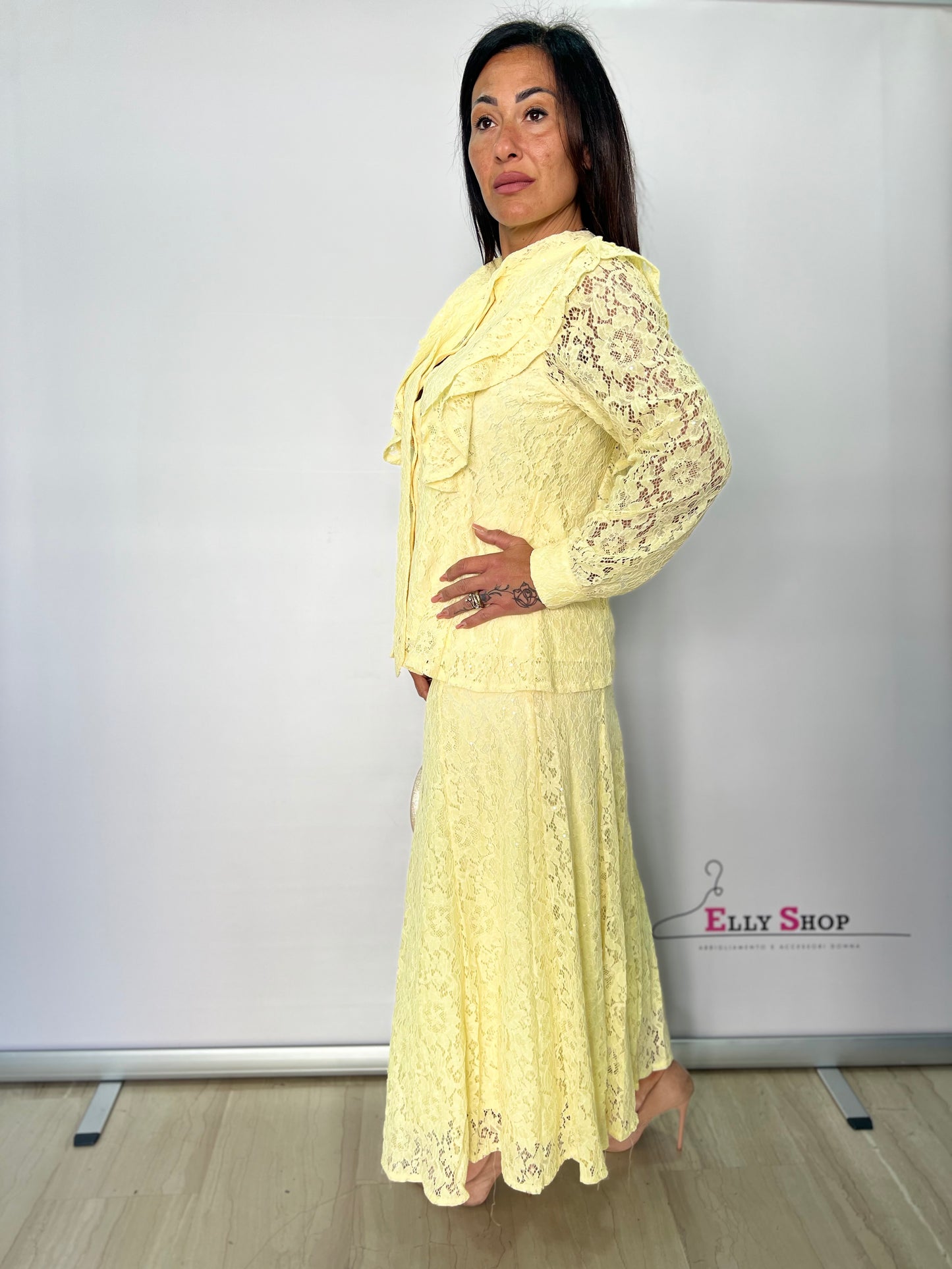 Completo elegante pizzo donna lungo cerimonia