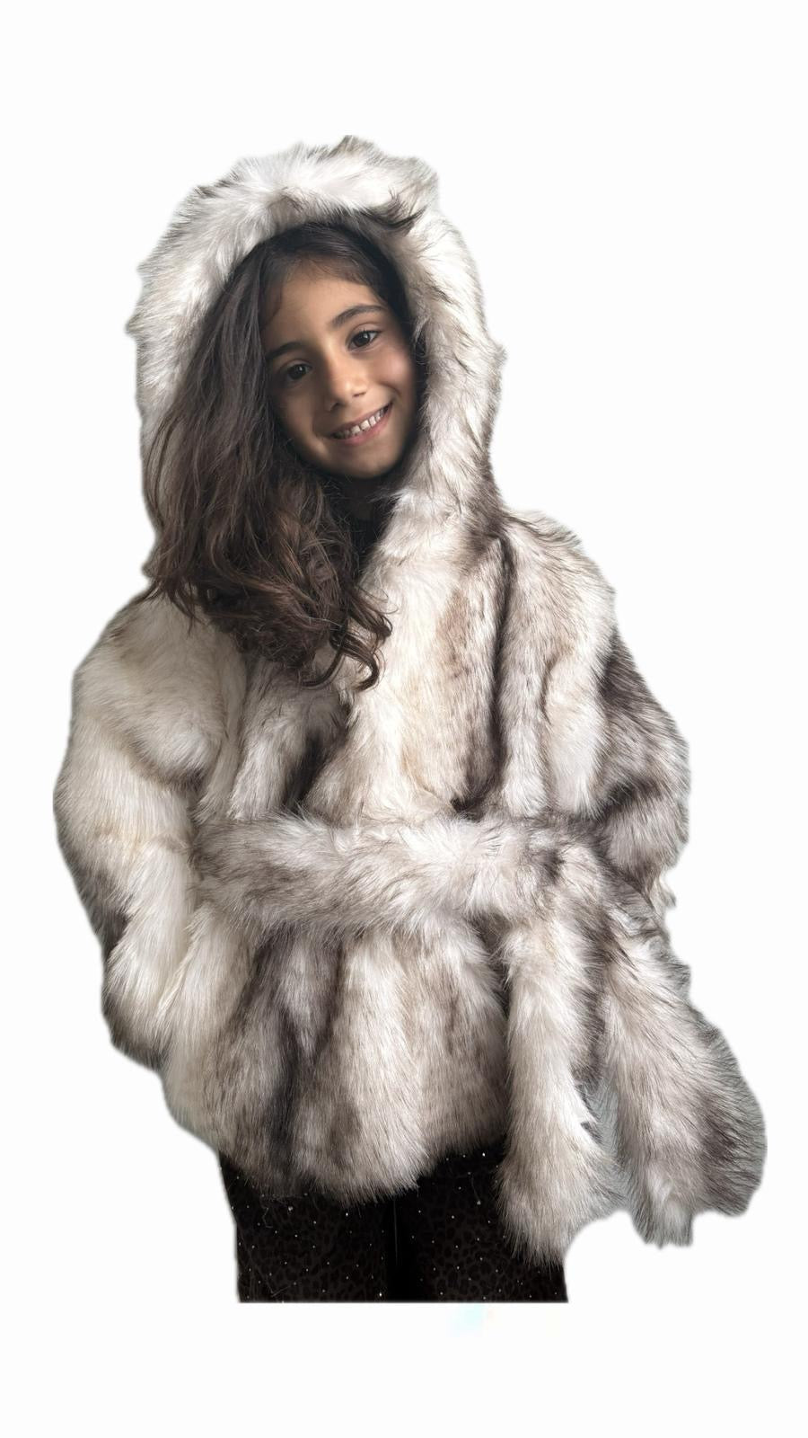 Giacca pelliccia ecologica bambina con cappuccio