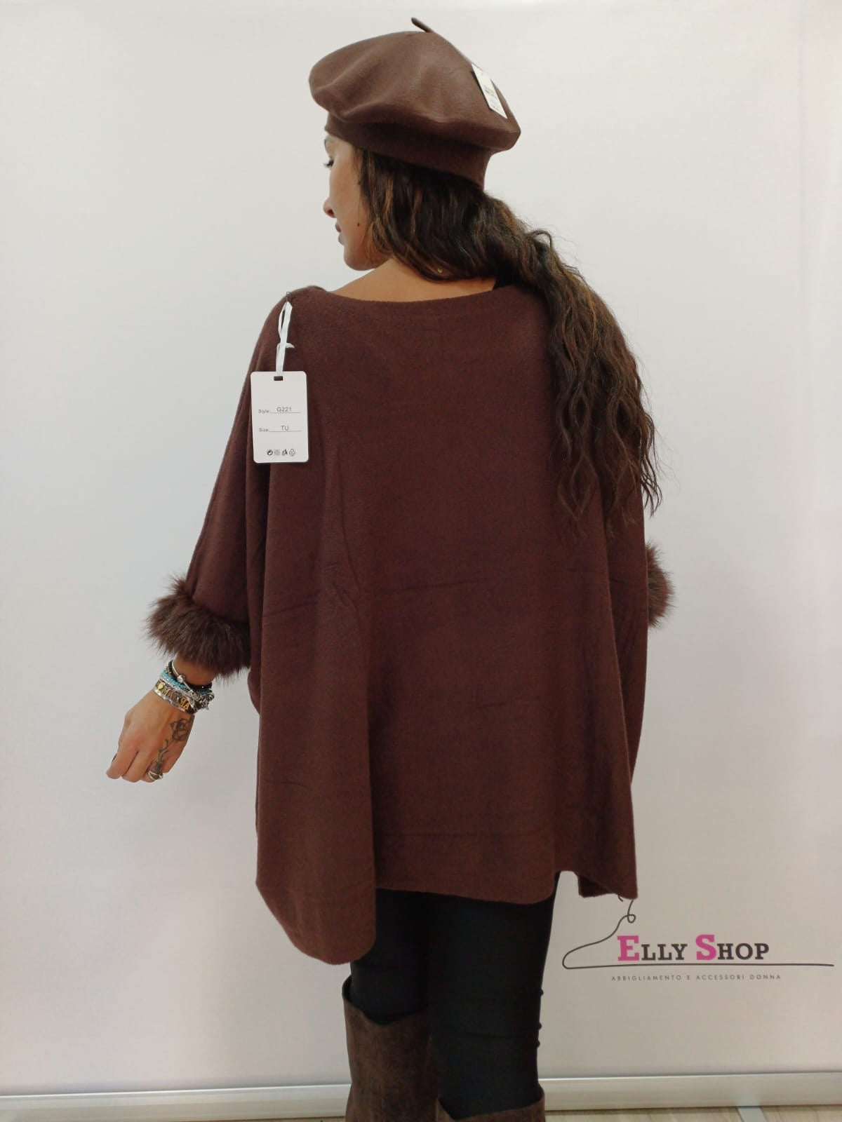 Poncho donna con ecopelliccia elegante