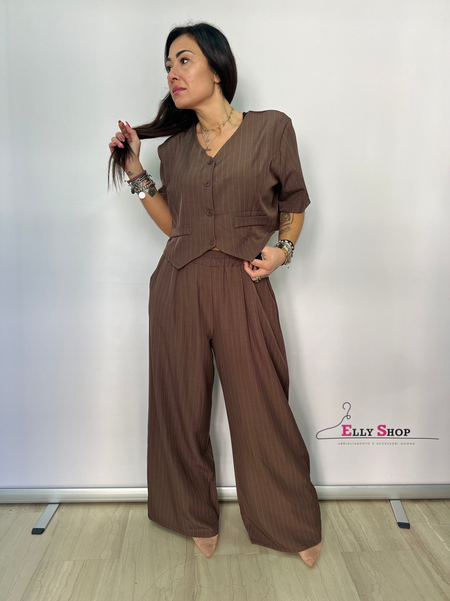 Completo donna gessato palazzo elegante curvy
