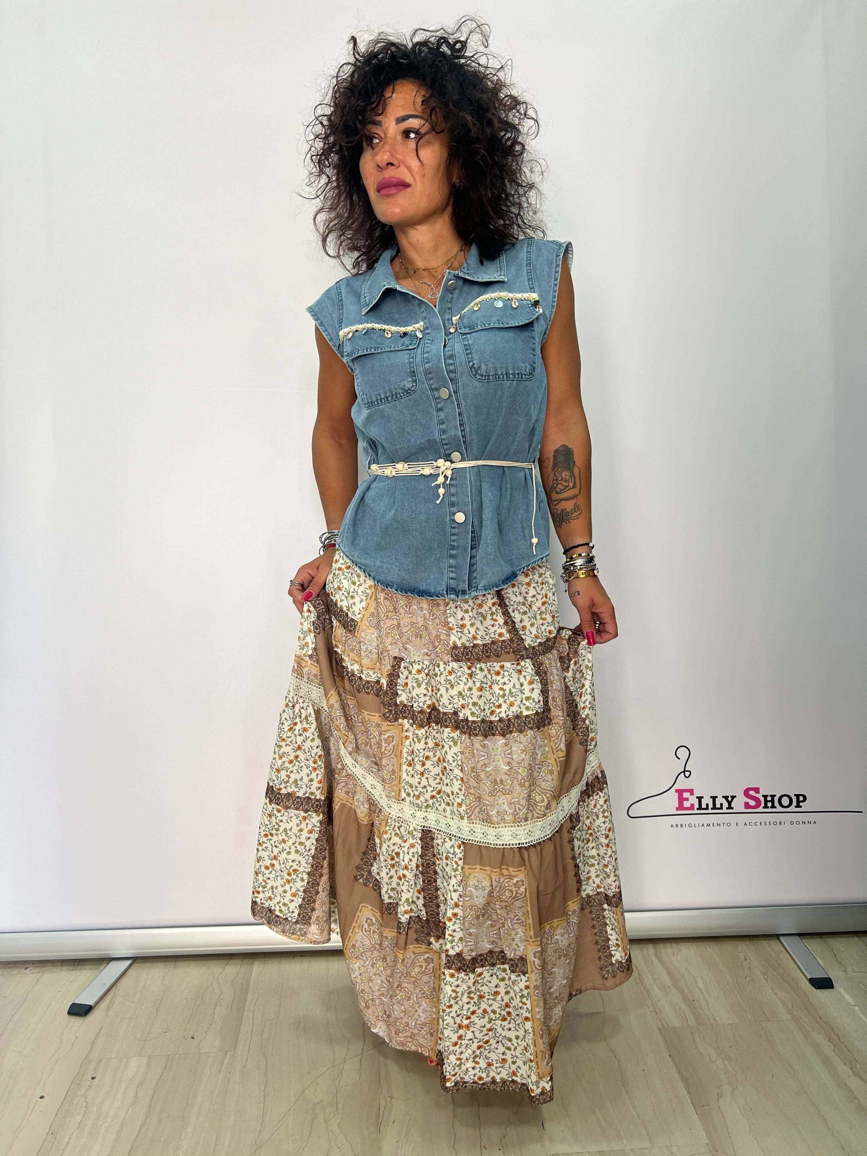 Completo Consuelo donna boho denim e patchwork