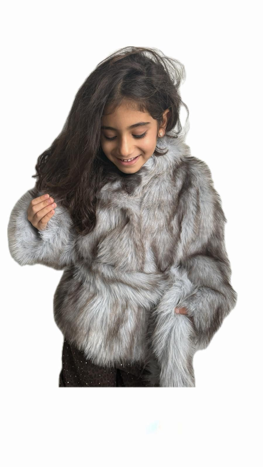 Giacca pelliccia ecologica bambina con cappuccio