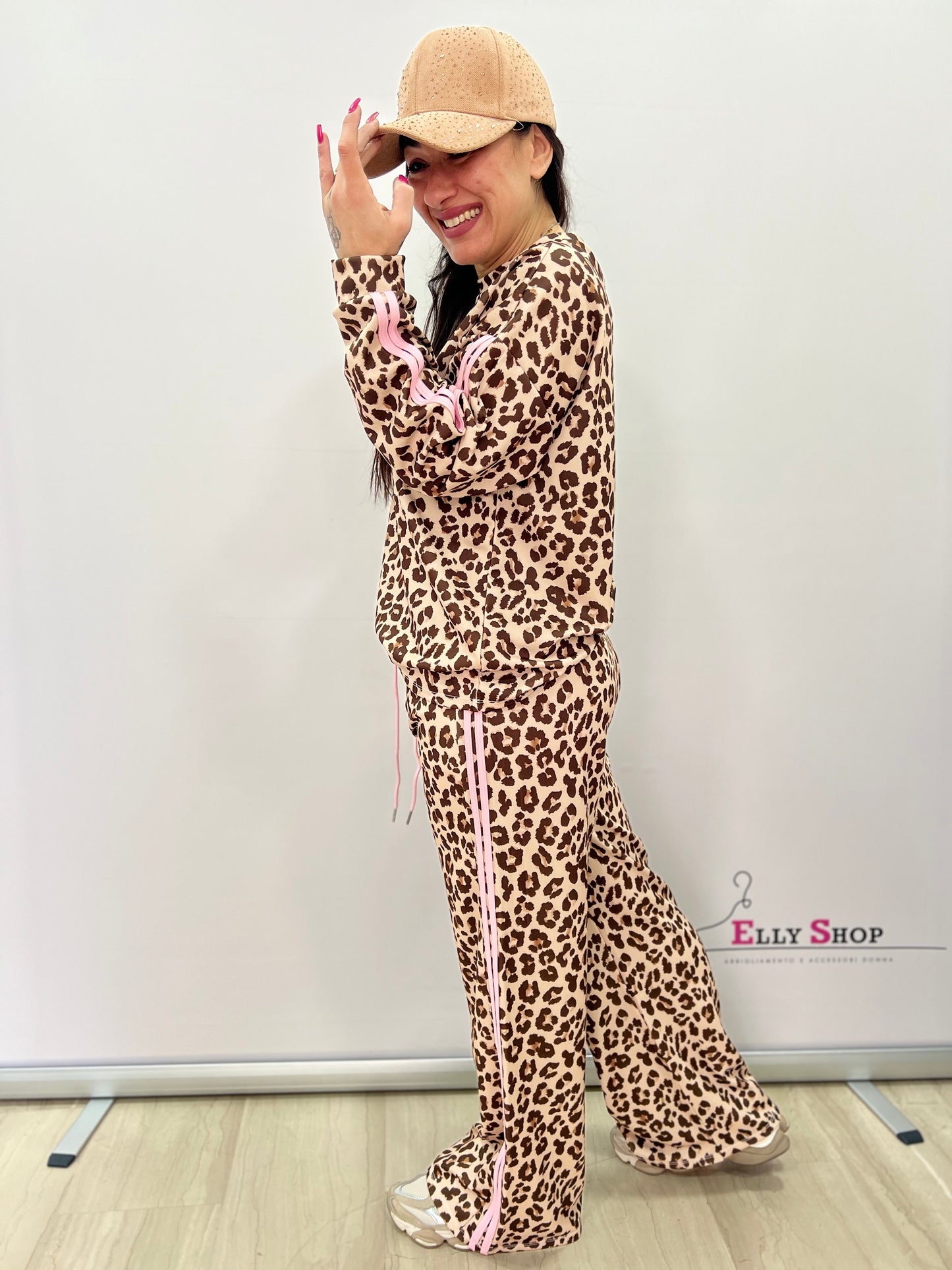 Completo leopardato donna sportivo strisce rosa
