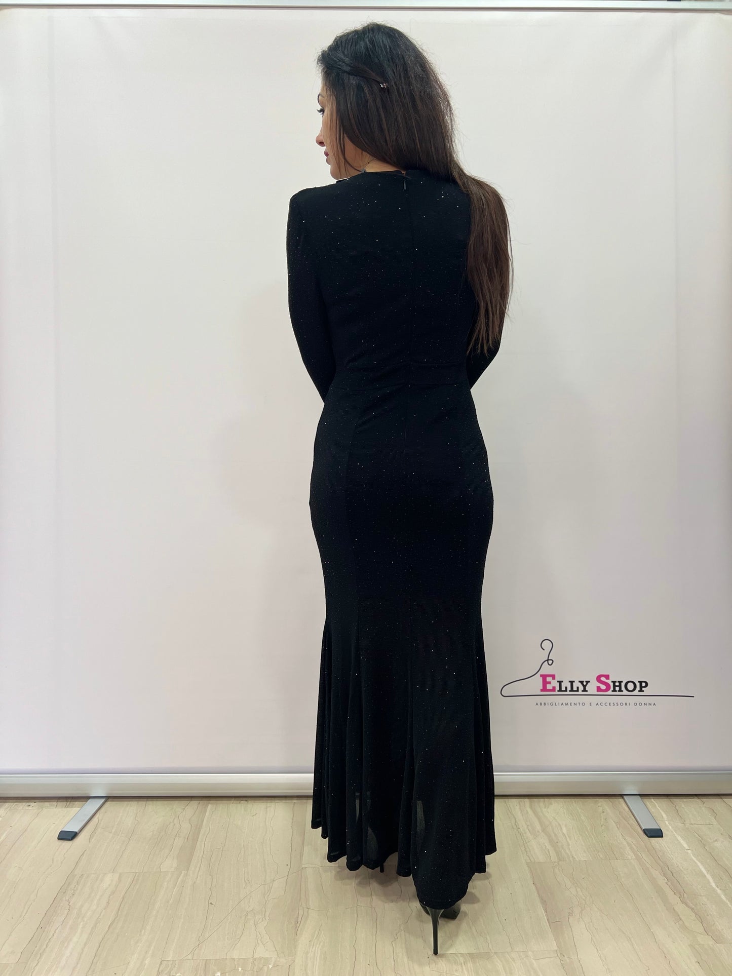 Abito lungo elegante drappeggiato glitter