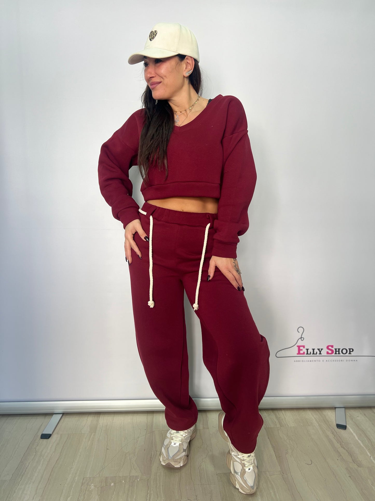 Completo tuta donna felpa crop e pantalone jogging