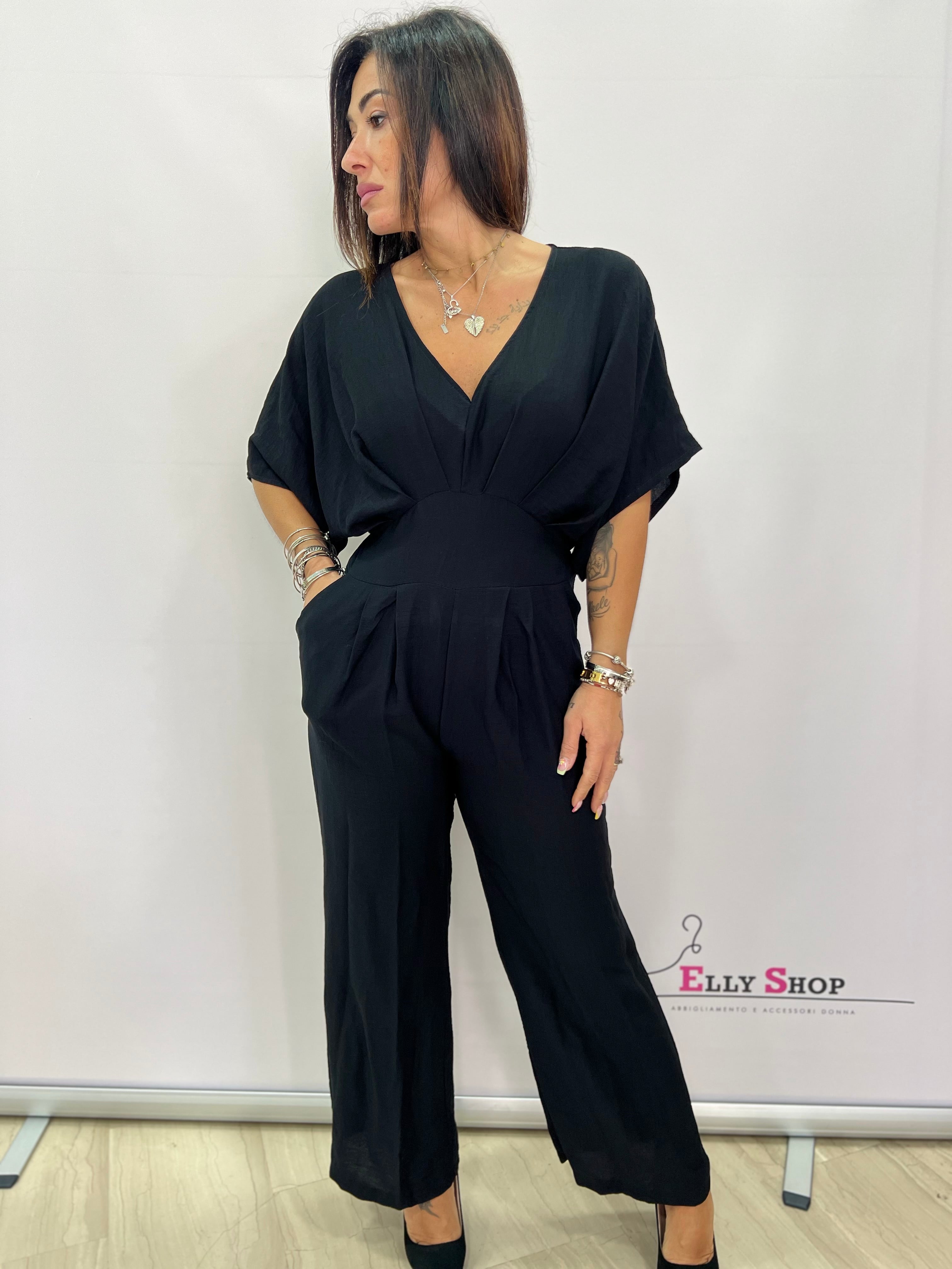 Tuta Intera Elegante Donna Scollo a V - Taglia Unica fino a L, Disponibile in Nero, Verde, Blu e Giallo