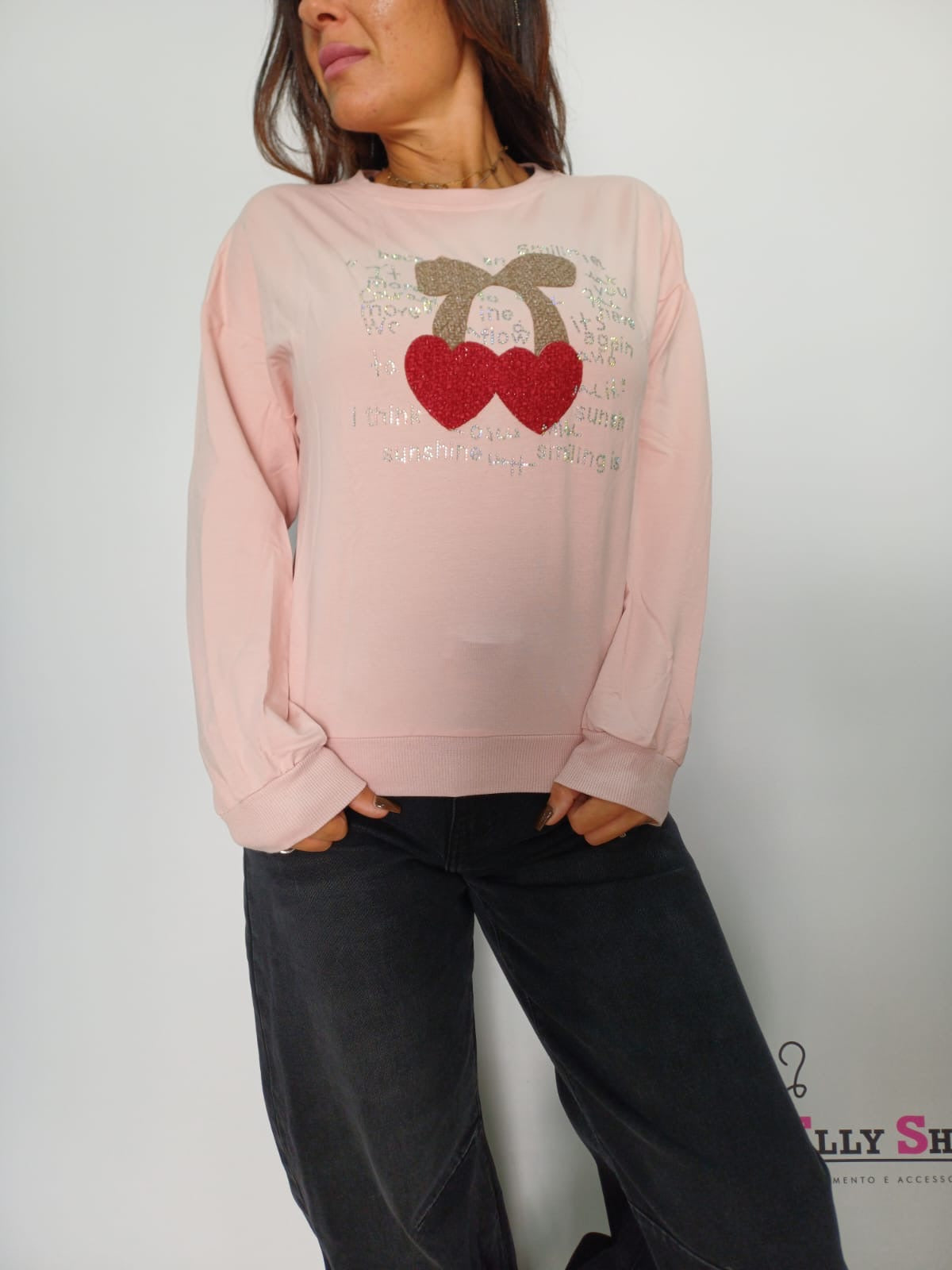 Felpa donna cuori glitterati casual