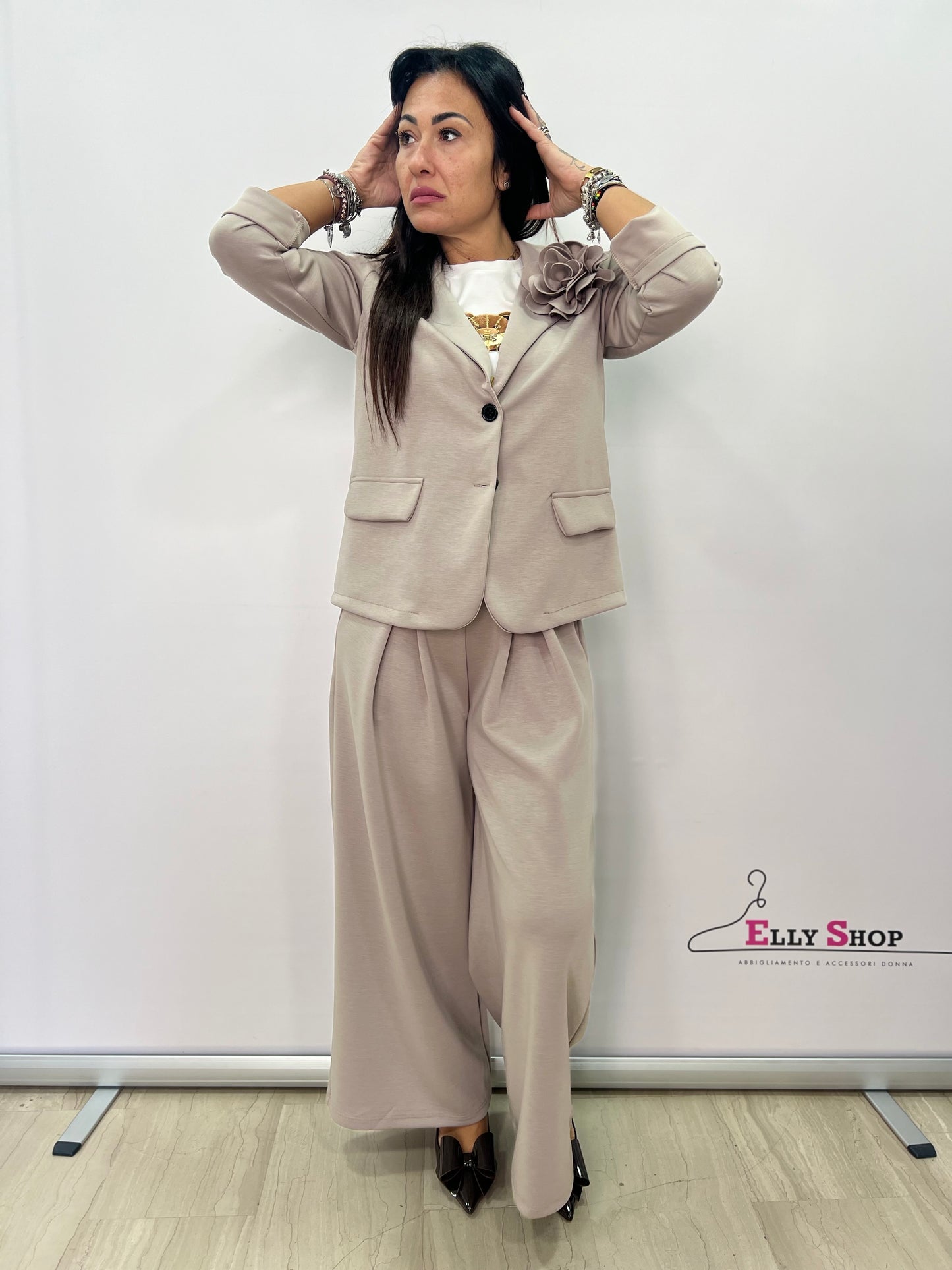 Completo donna elegante giacca e pantalone palazzo
