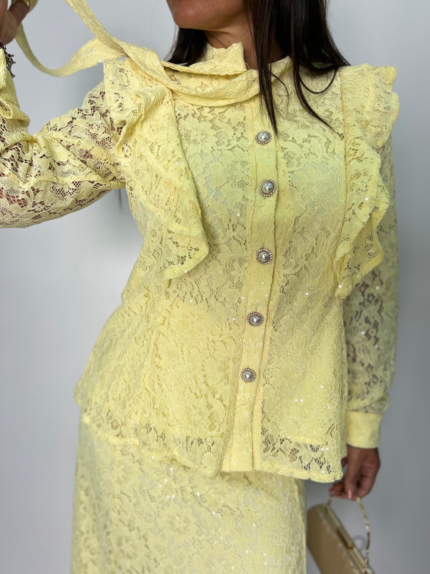 Completo elegante pizzo donna lungo cerimonia