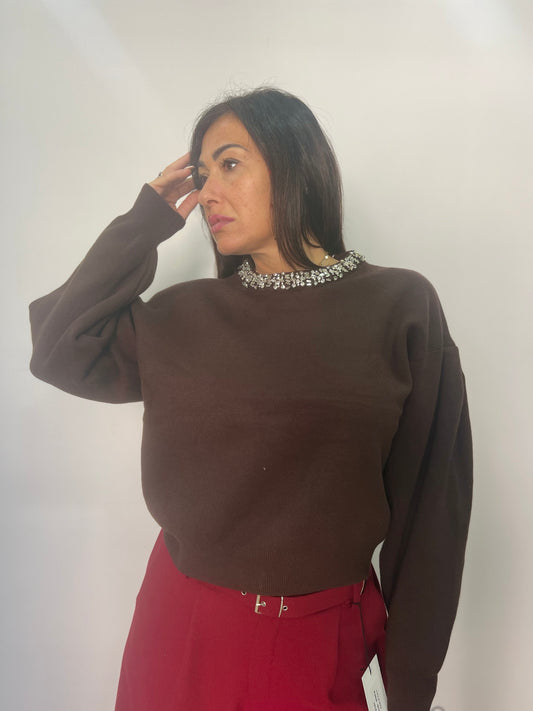 Maglia donna collo gioiello elegante