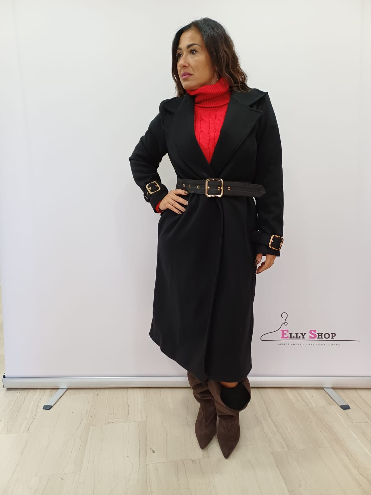 Cappotto lungo donna con cintura elegante