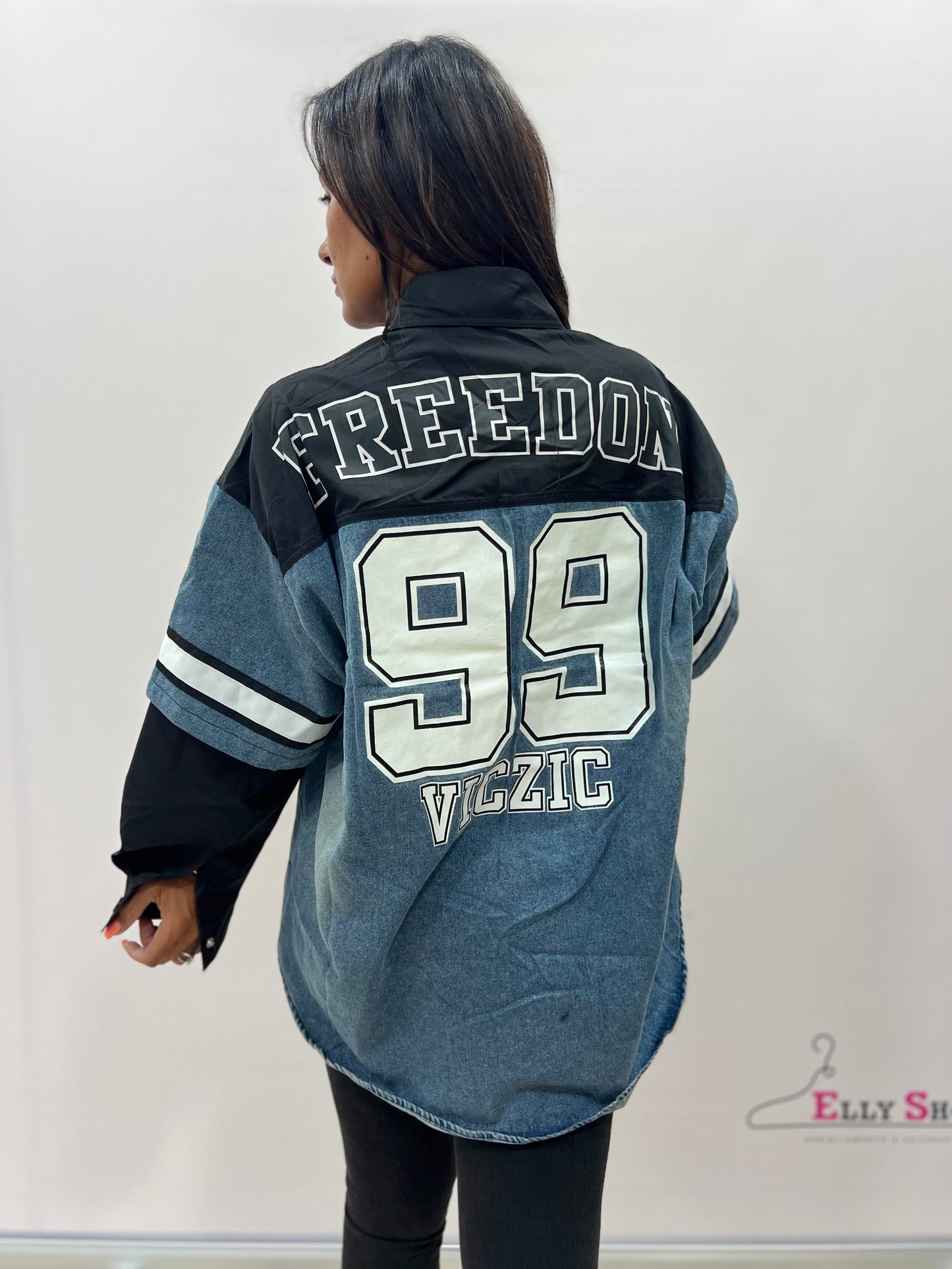 Camicia donna stoffa e denim