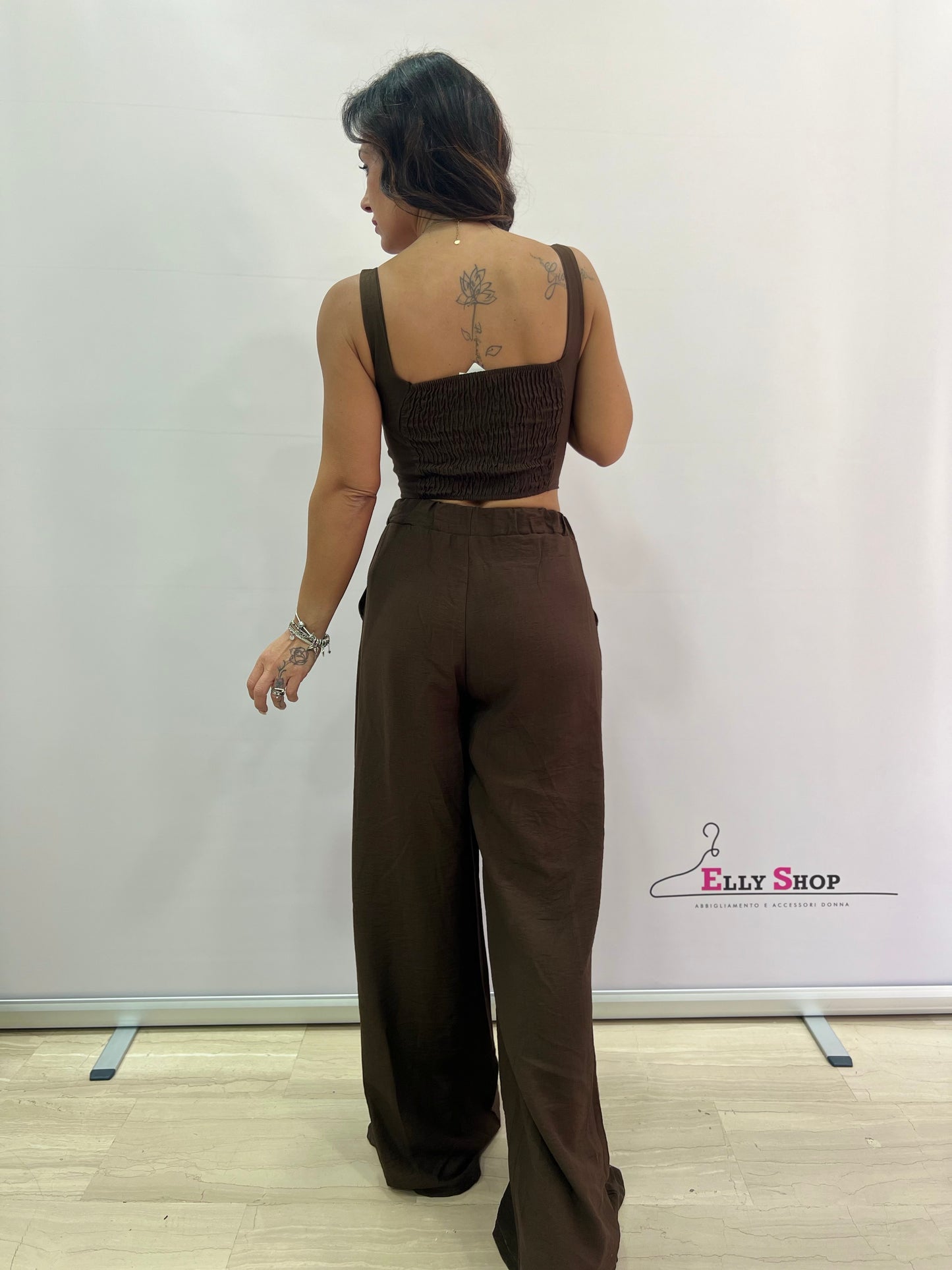 Completo Misto Lino Top e Pantalone Comodo a Zampa