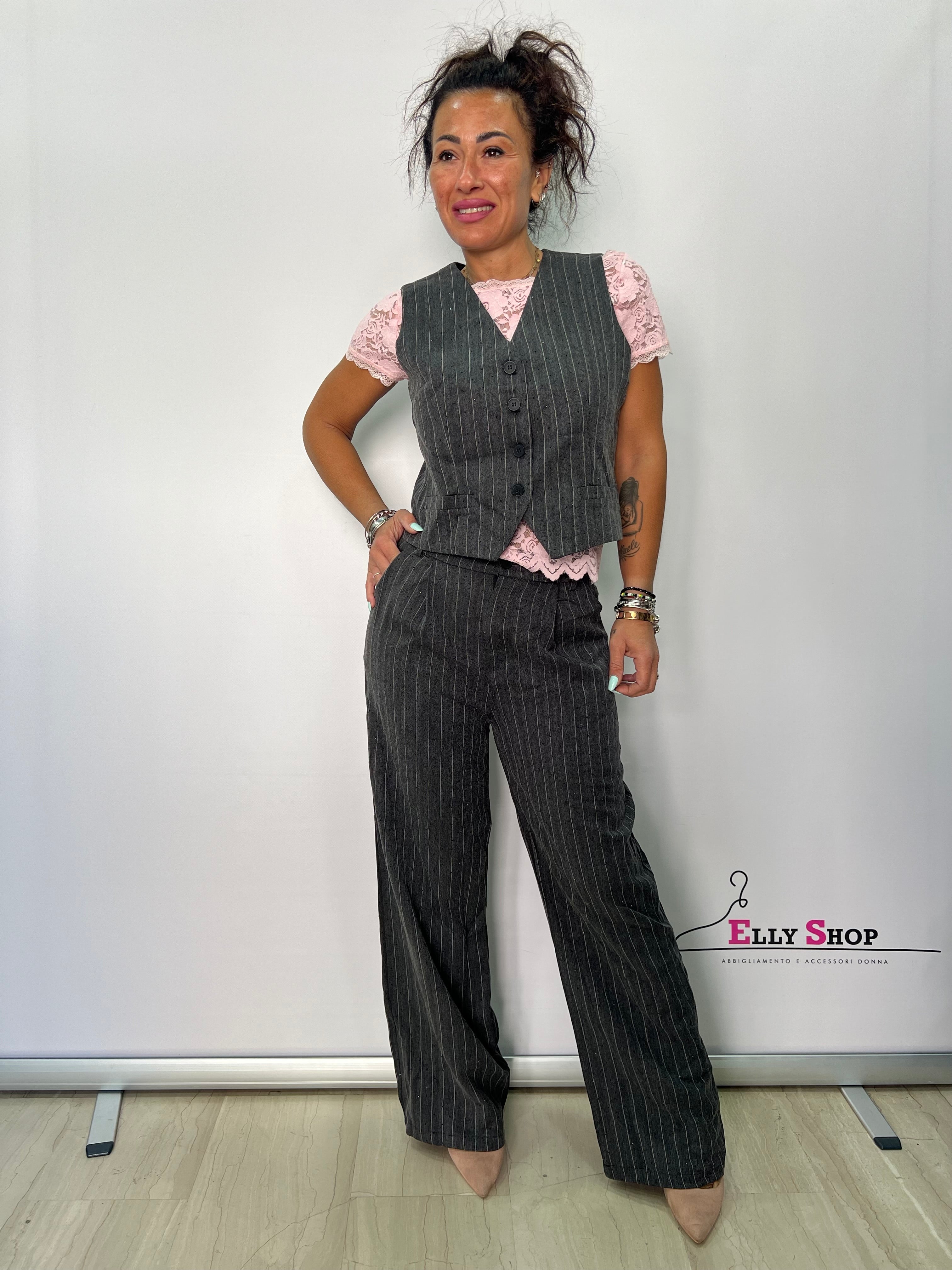 Completo donna gessato gilet e pantalone