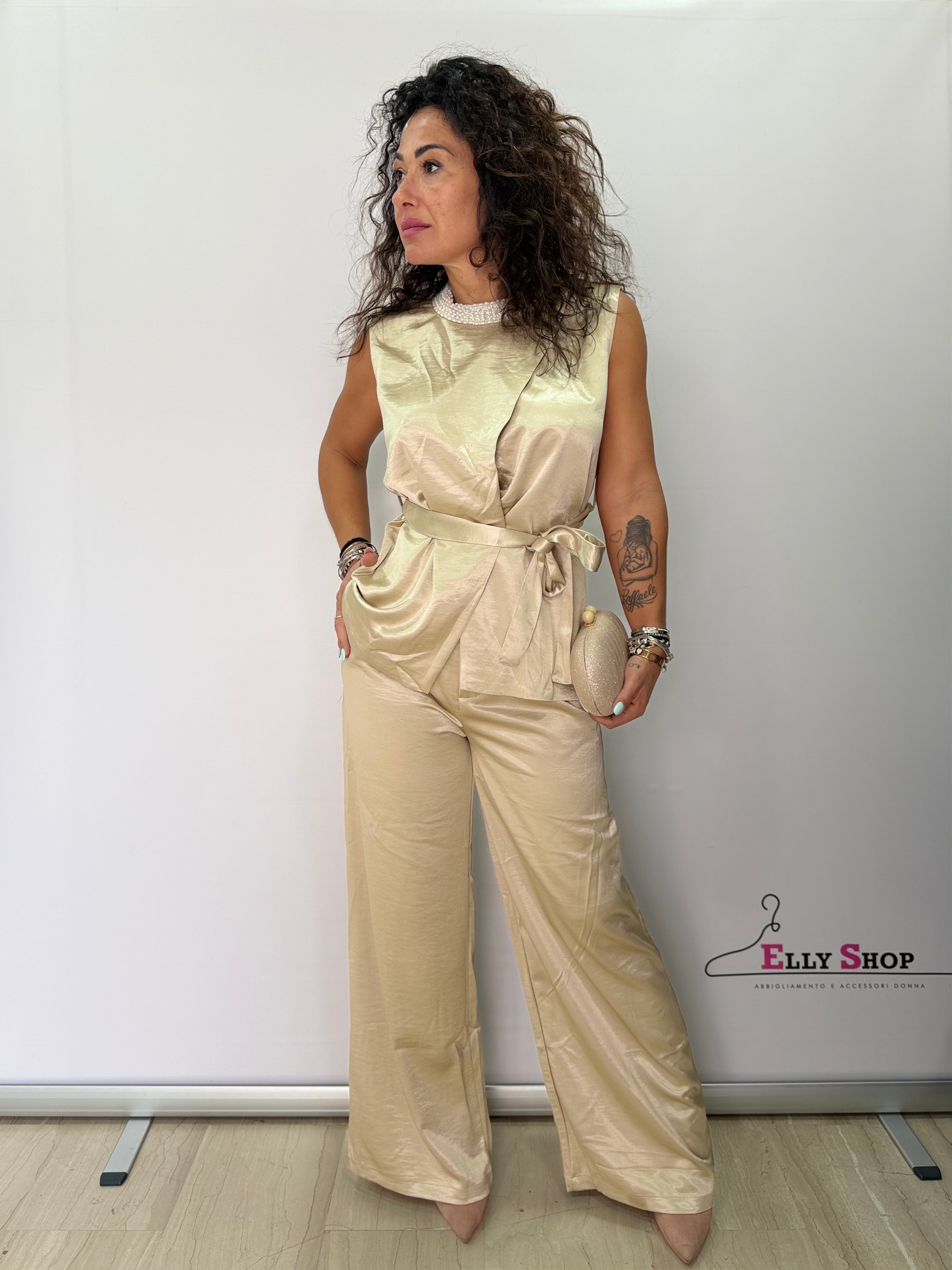 Completo elegante donna top e pantalone palazzo