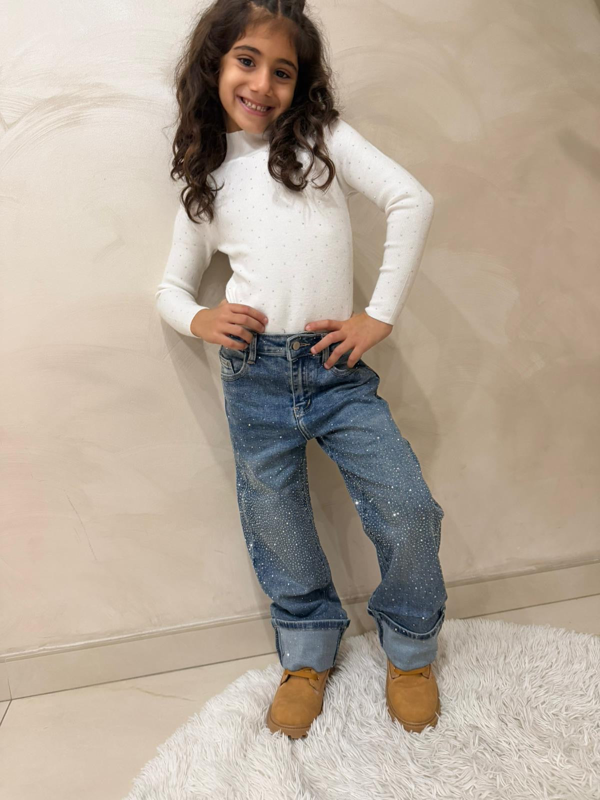 Jeans bambina con strass gamba ampia art.z47