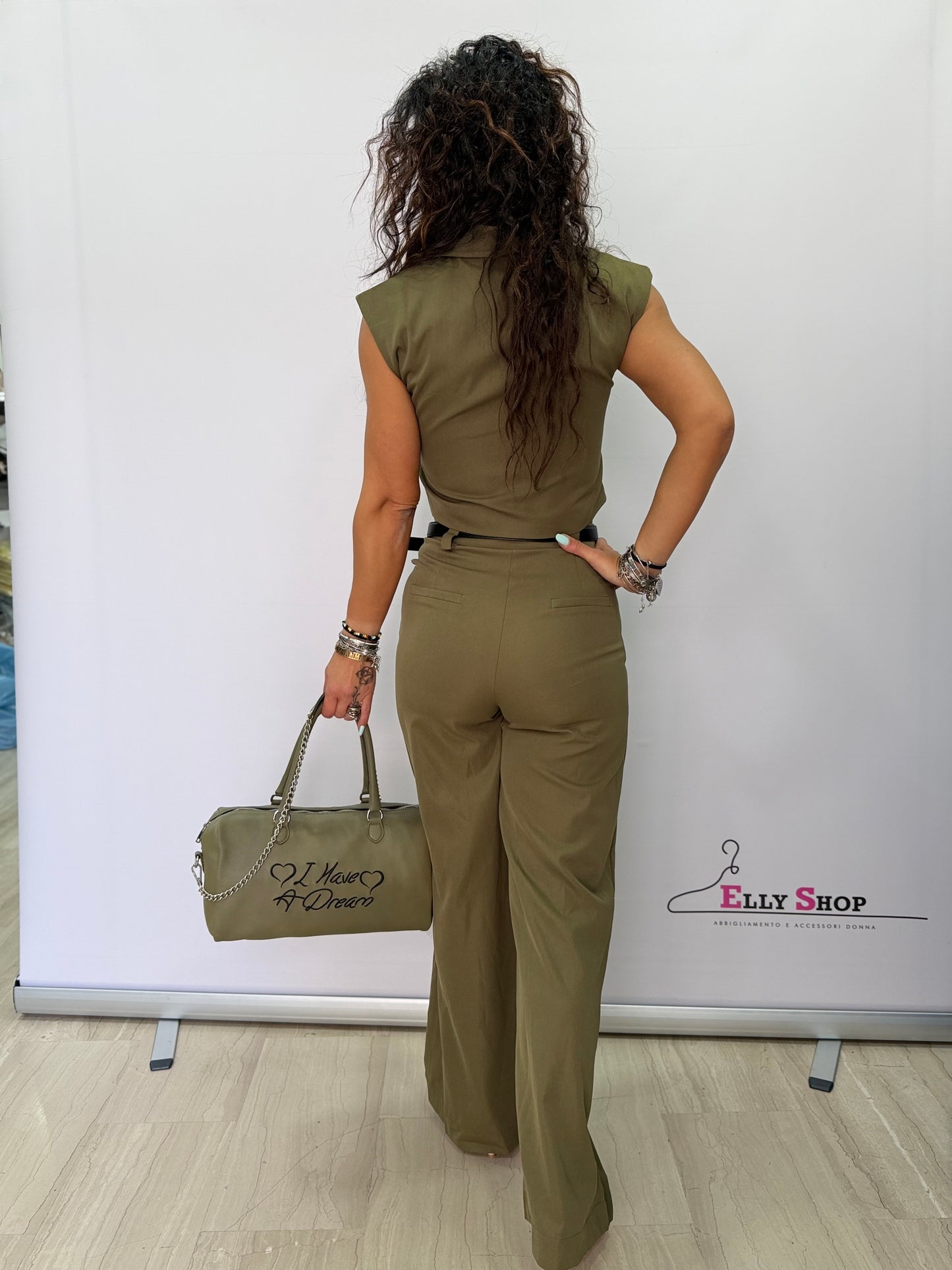 Completo donna gilet crop e pantalone palazzo