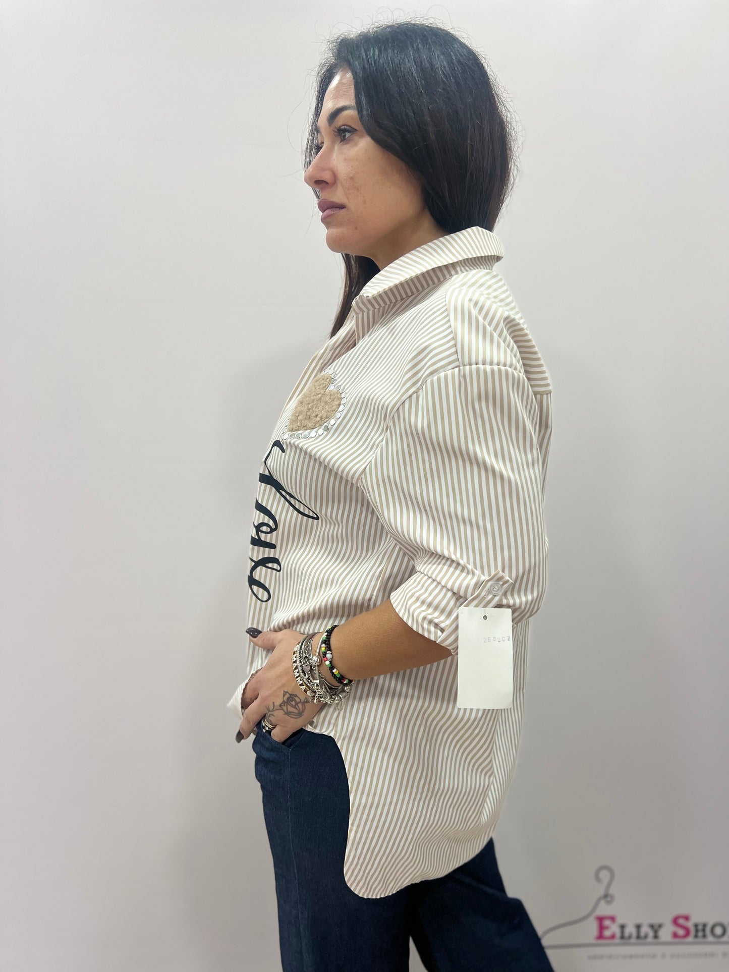 Camicia donna a righe con cuore Love