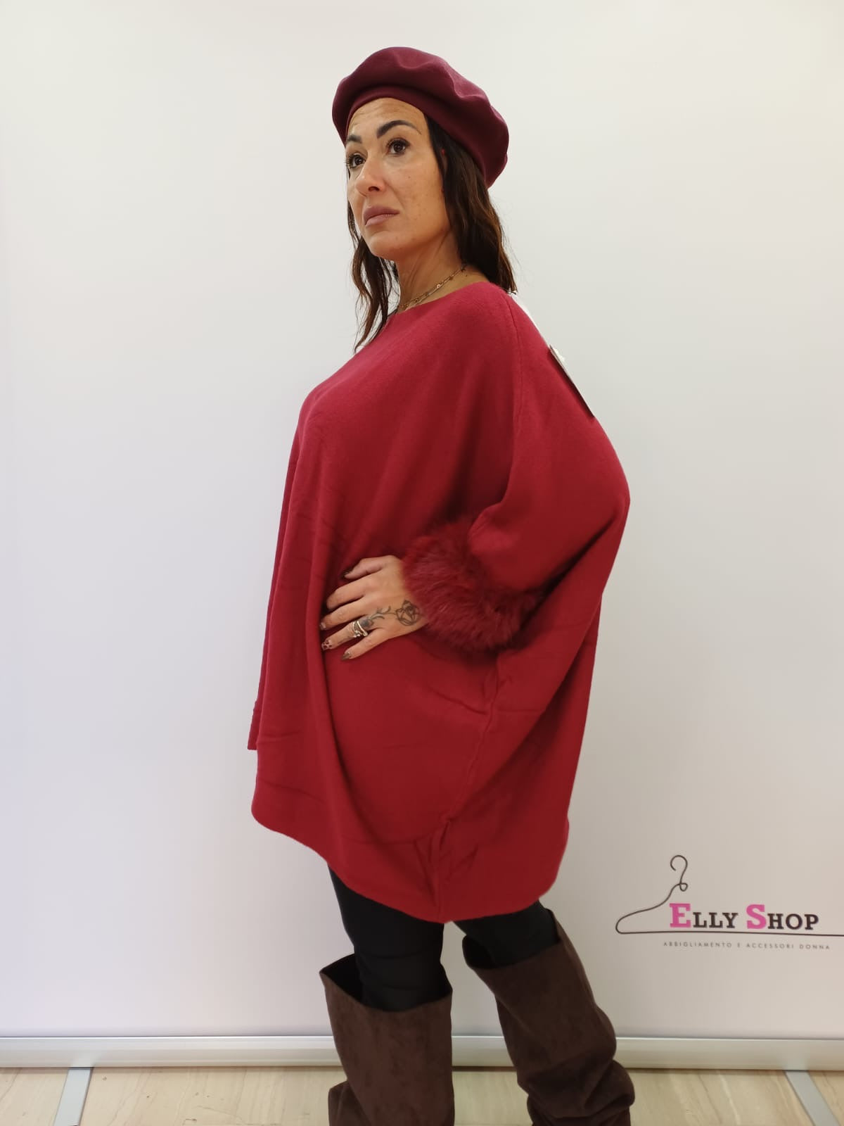 Poncho donna con ecopelliccia elegante