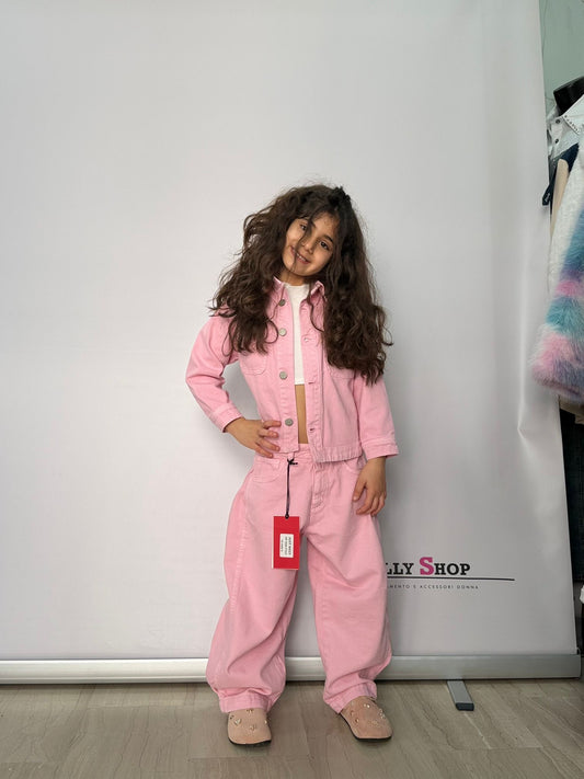 Completo denim bambina pastello