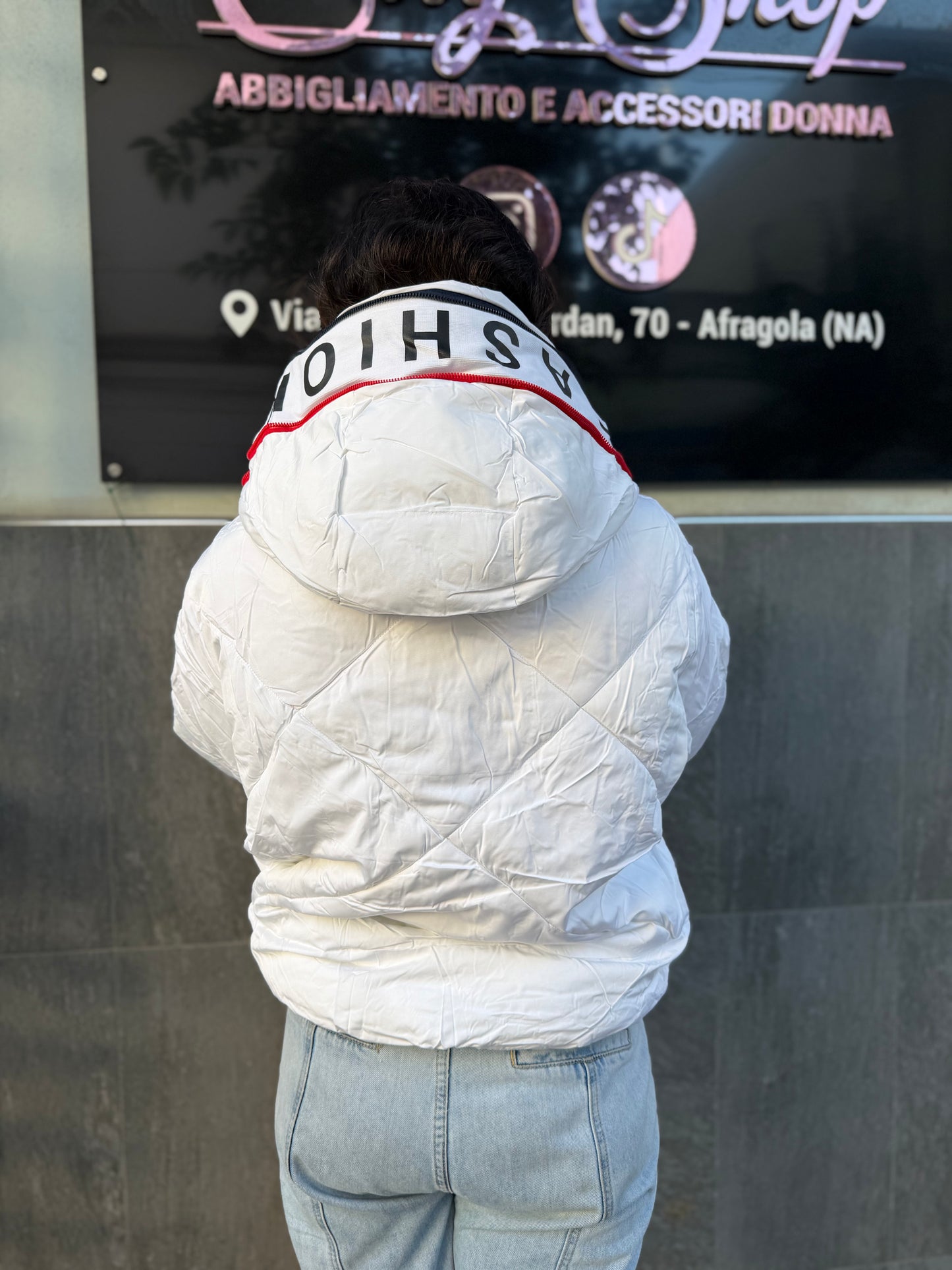 Giubbotto imbottito donna con cappuccio bianco