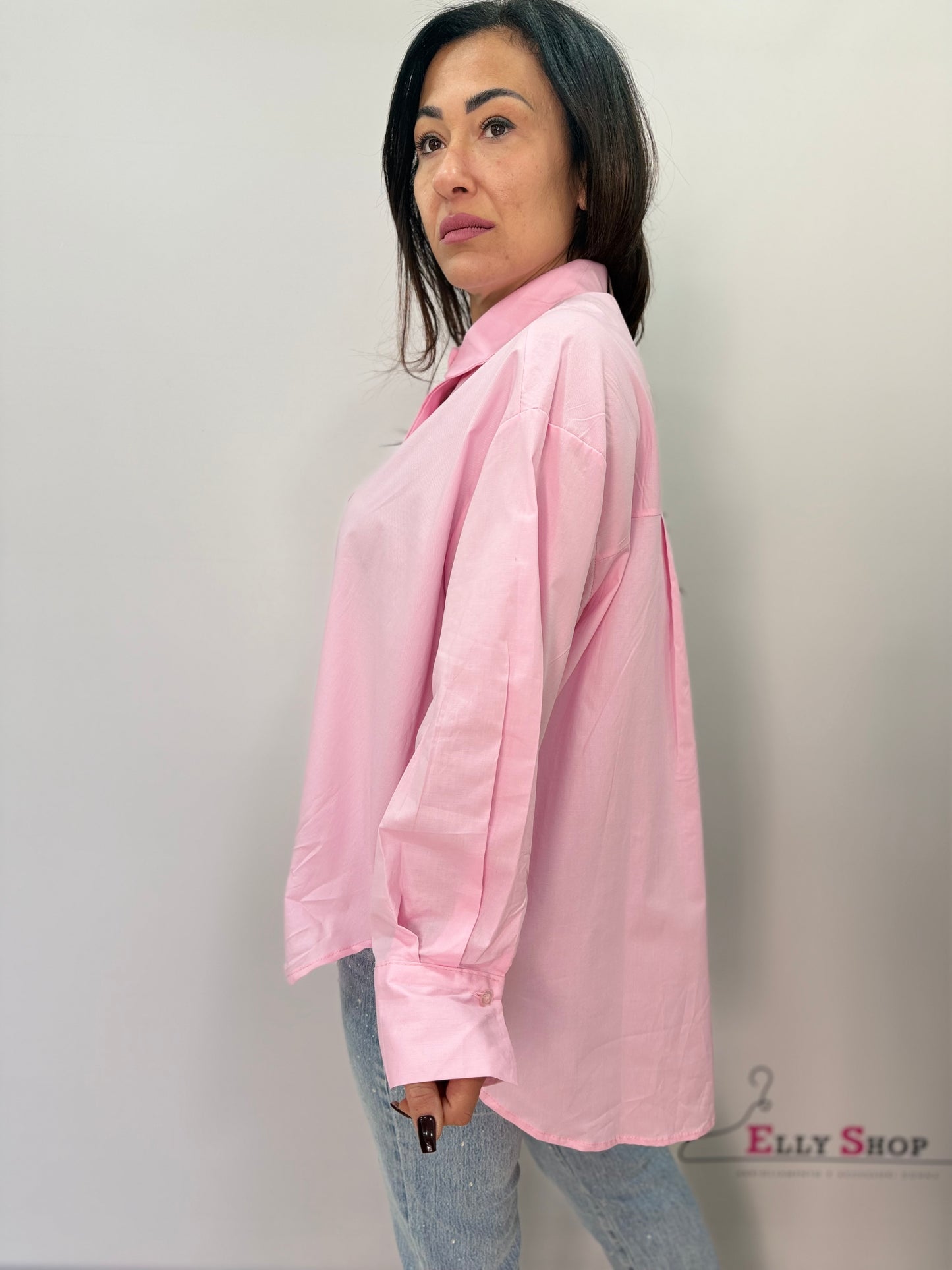 Camicia donna oversize con bottoni gioiello