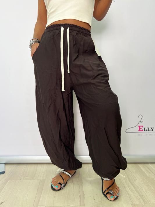 Pantaloni donna ampi estivi con coulisse – Taglia unica 40–46, vari colori