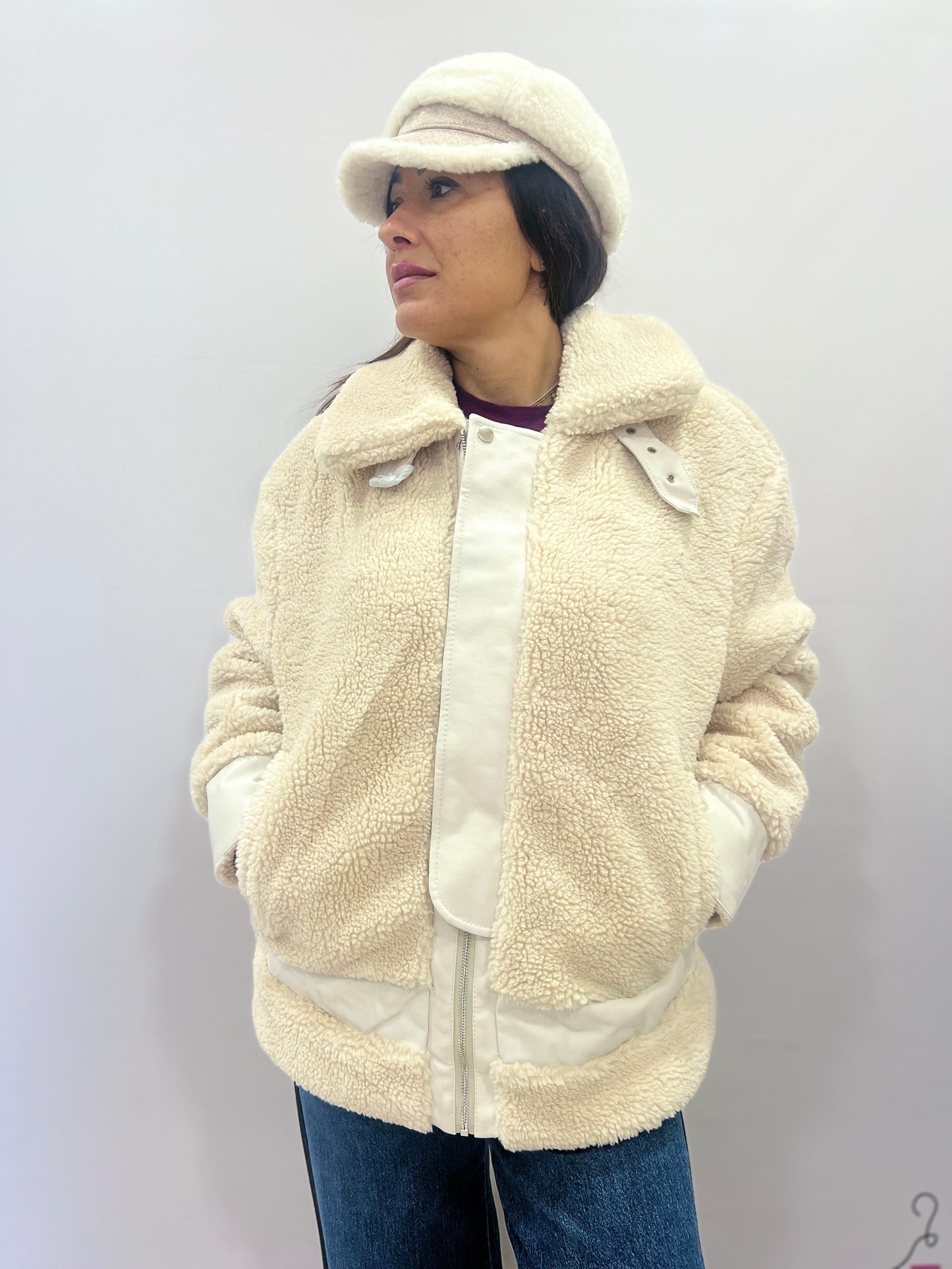 Giacca teddy donna con ecopelle montone