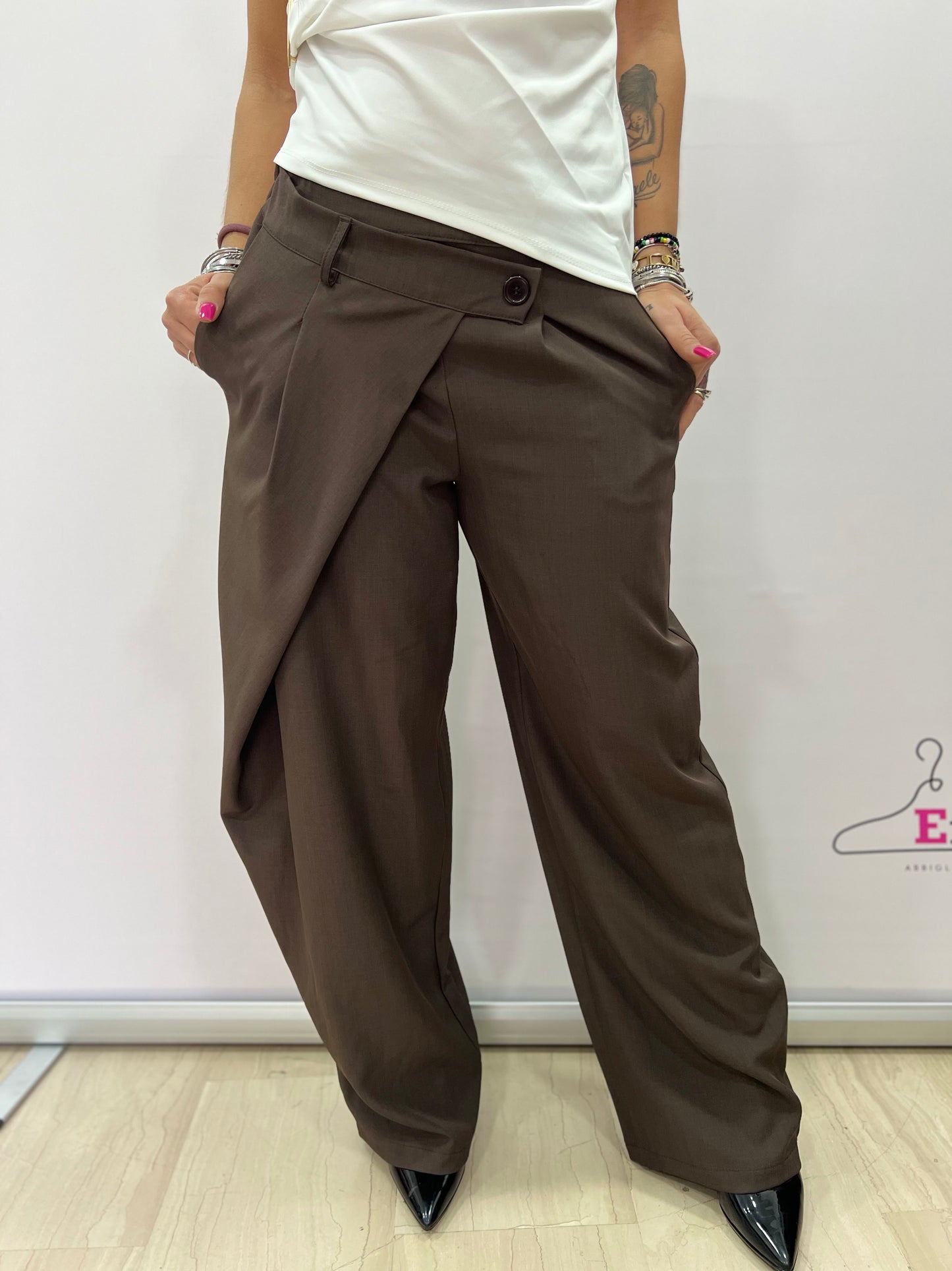 Pantalone palazzo donna elegante incrociato