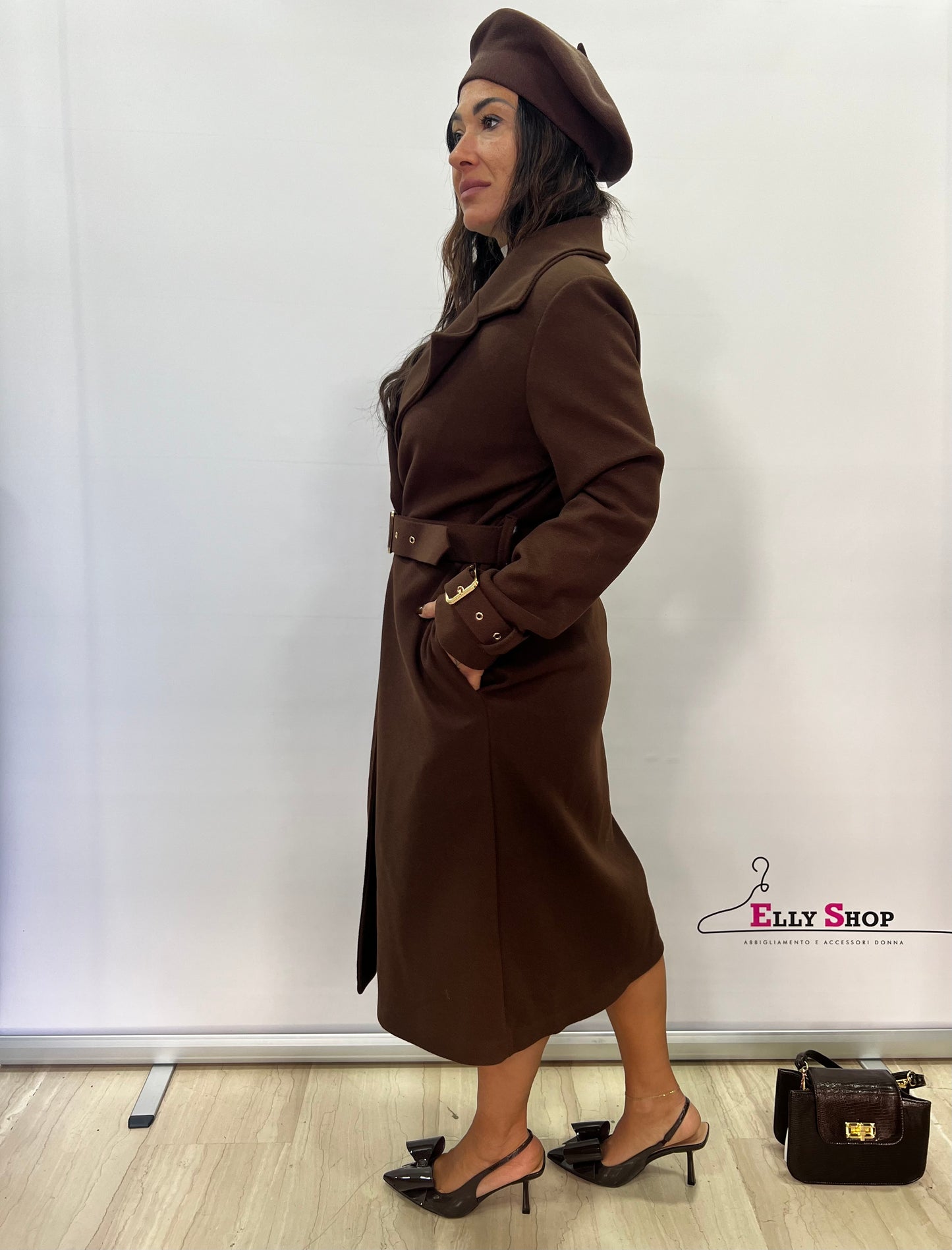 Cappotto lungo donna con cintura elegante