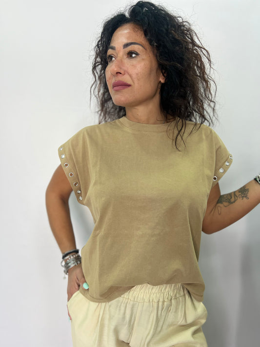 T-shirt donna borchie maniche casual