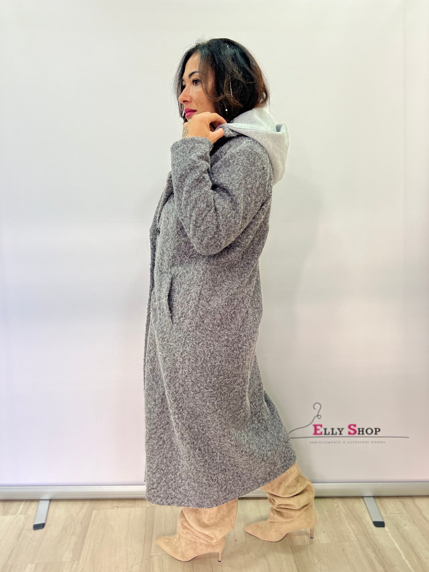 Cappotto lungo donna con cappuccio interno removibile