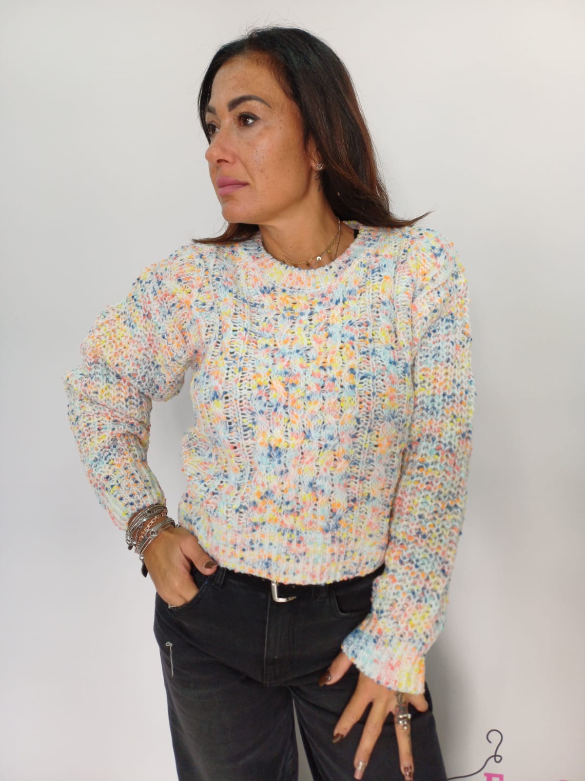 Maglione donna multicolor intrecciato