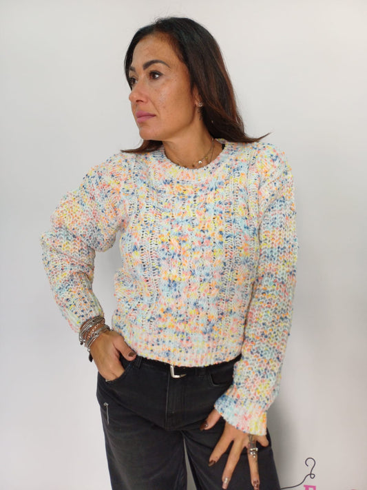 Maglione donna multicolor intrecciato