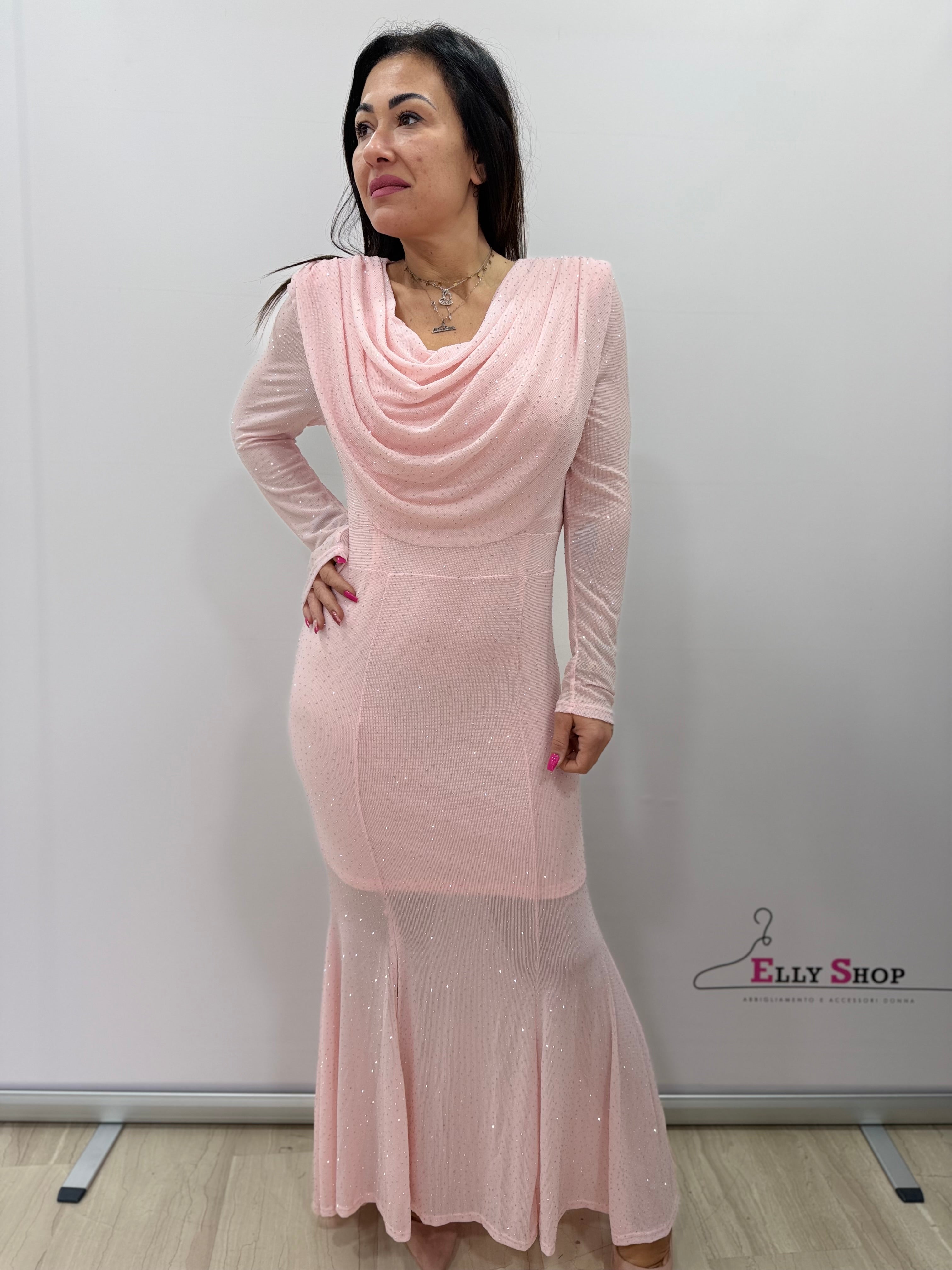 Abito lungo elegante drappeggiato glitter
